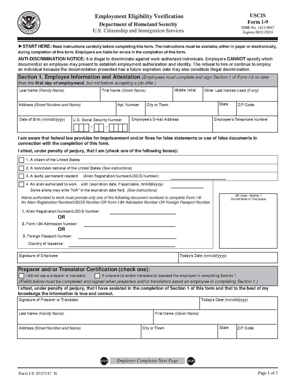 Printable I9-Form | I-9 Form 2020 Printable Form-Blank I9 2021