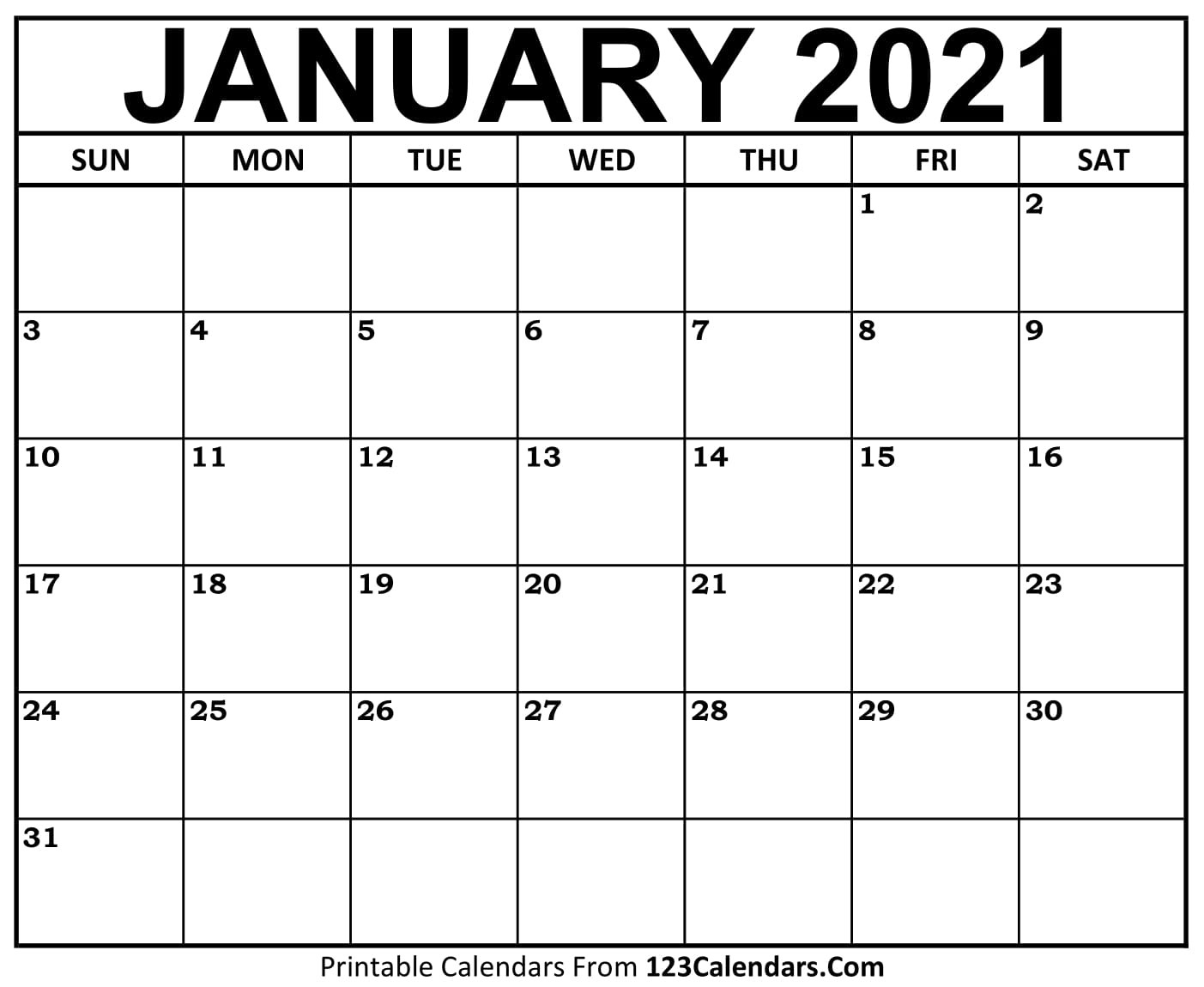 Printable January 2021 Calendar Templates | 123Calendars-Big Calendar 2021 Template To Fill Out