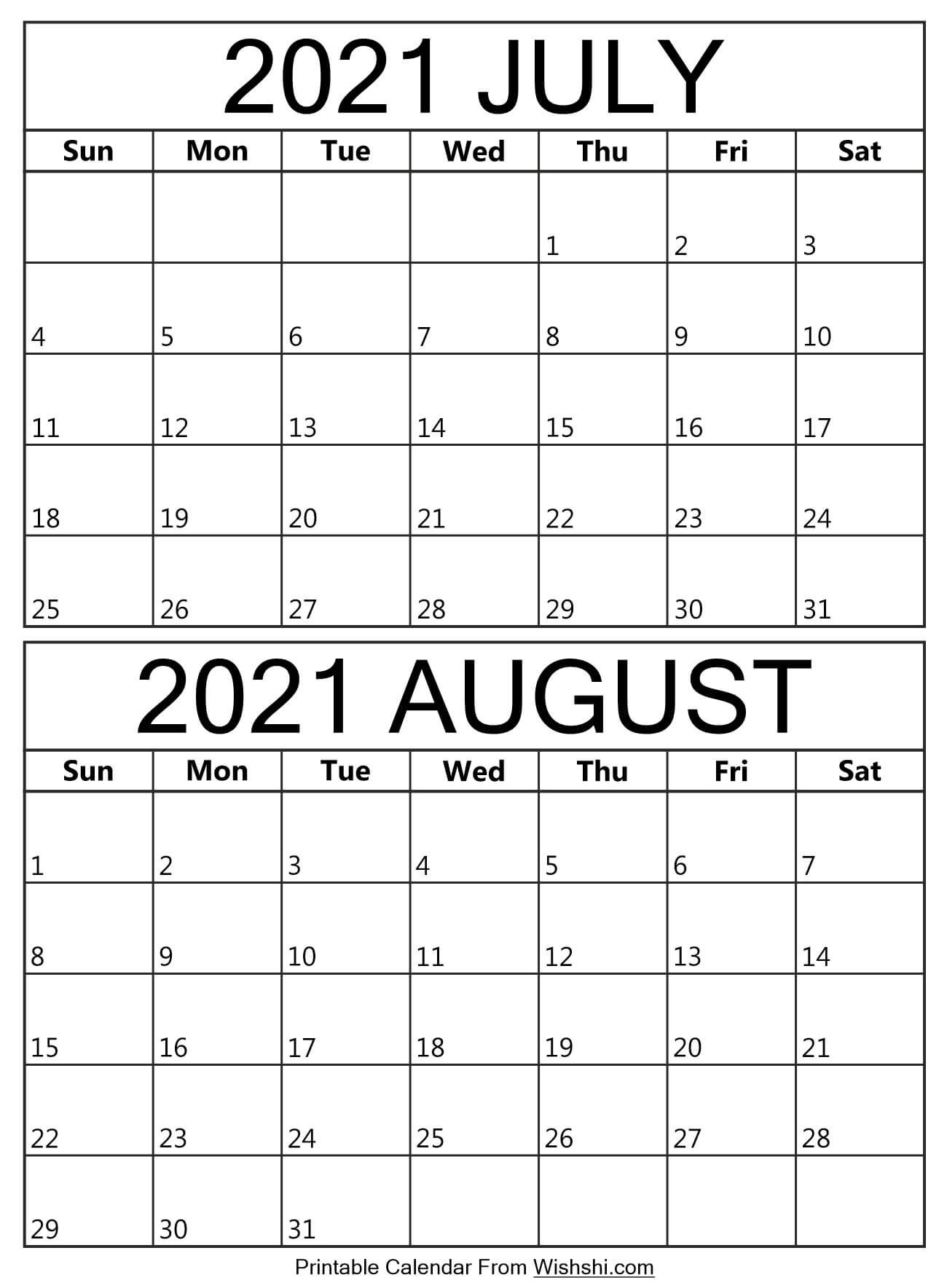 Printable July August 2021 Calendar - Free Printable-August 2021 Printable Bill