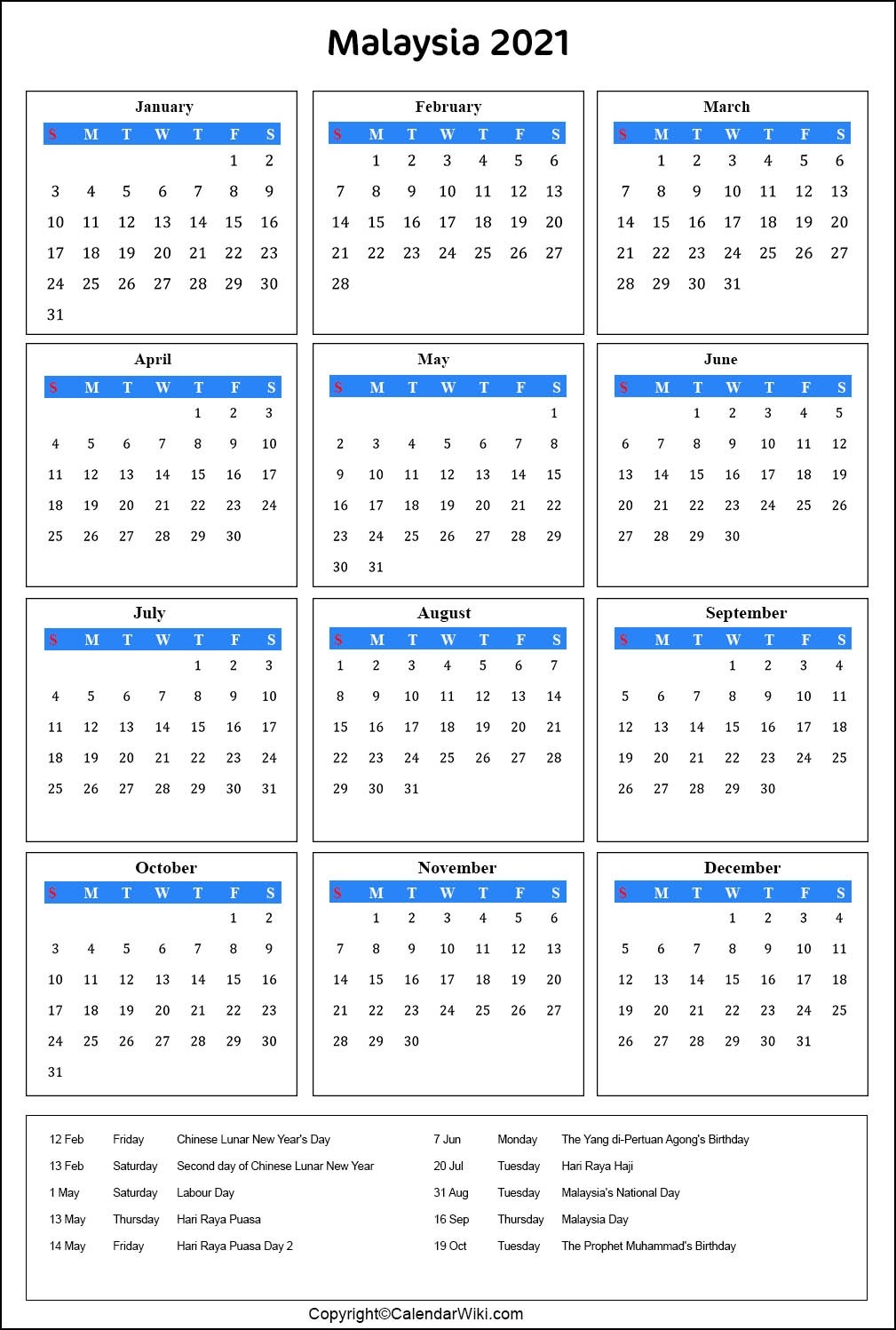 Printable Malaysia Calendar 2021 With Holidays [Public Holidays]-Sarawak Almanac 2021 Pdf