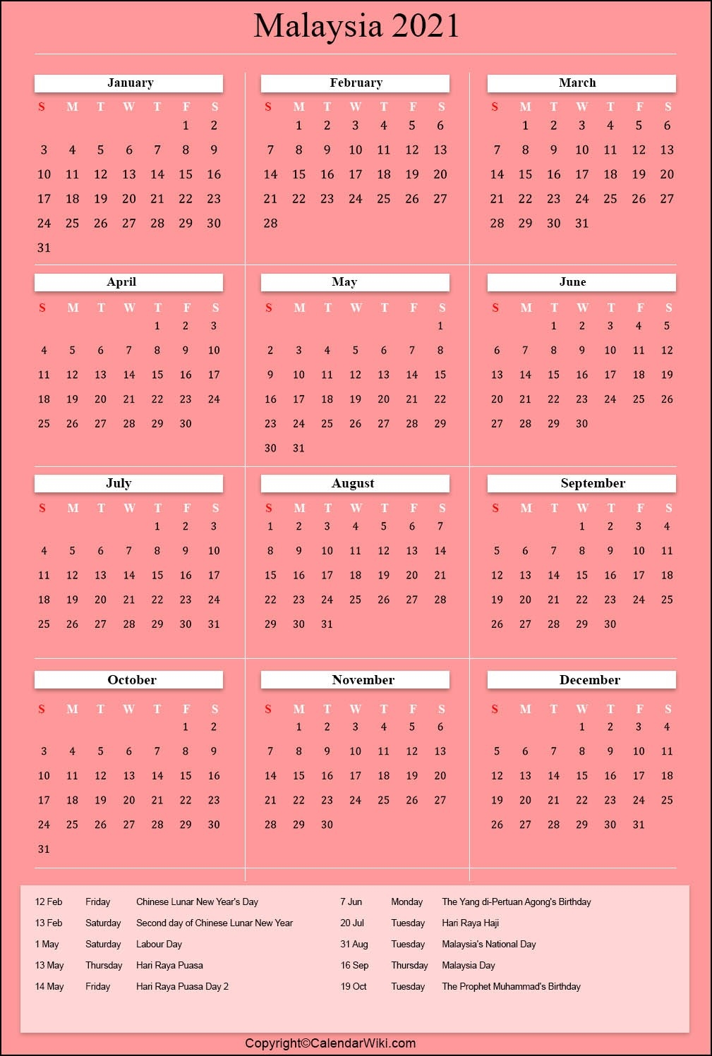 Printable Malaysia Calendar 2021 With Holidays [Public Holidays]-Sarawak Almanac 2021 Pdf