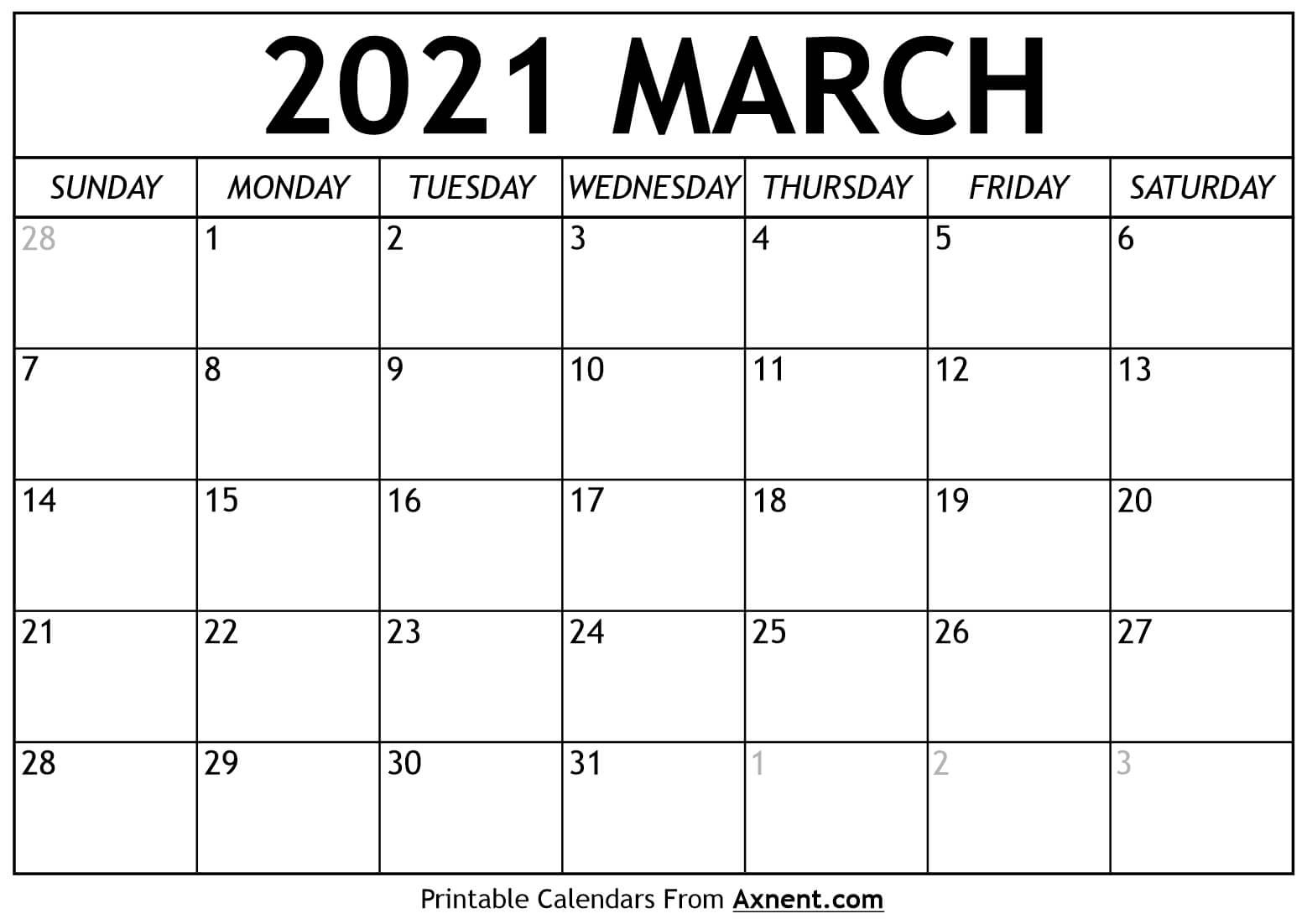 Printable March 2021 Calendar Template - Time Management-Blank March Calendar 2021 Printable