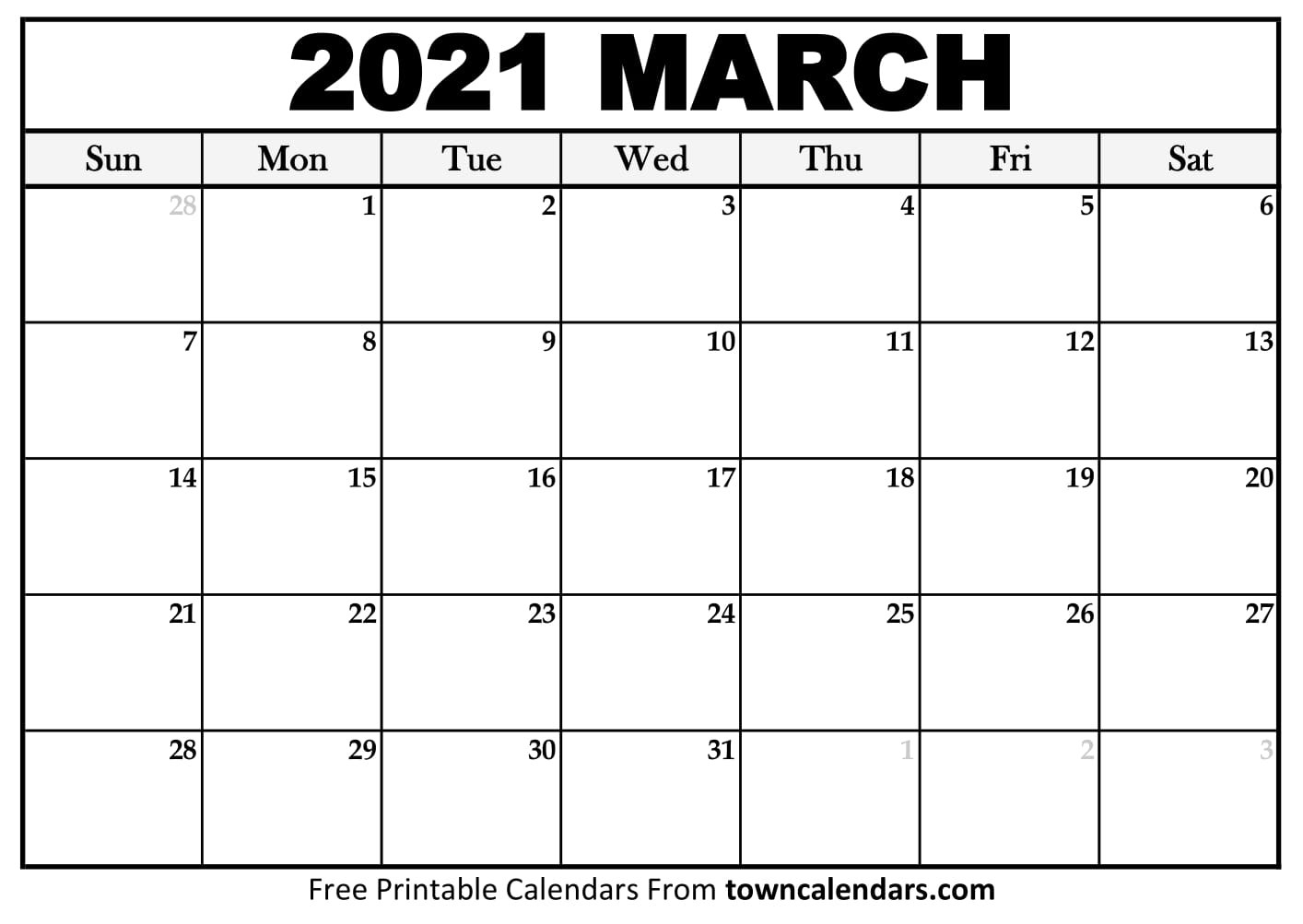 Printable March 2021 Calendar - Towncalendars-March Calendar 2021 Printable