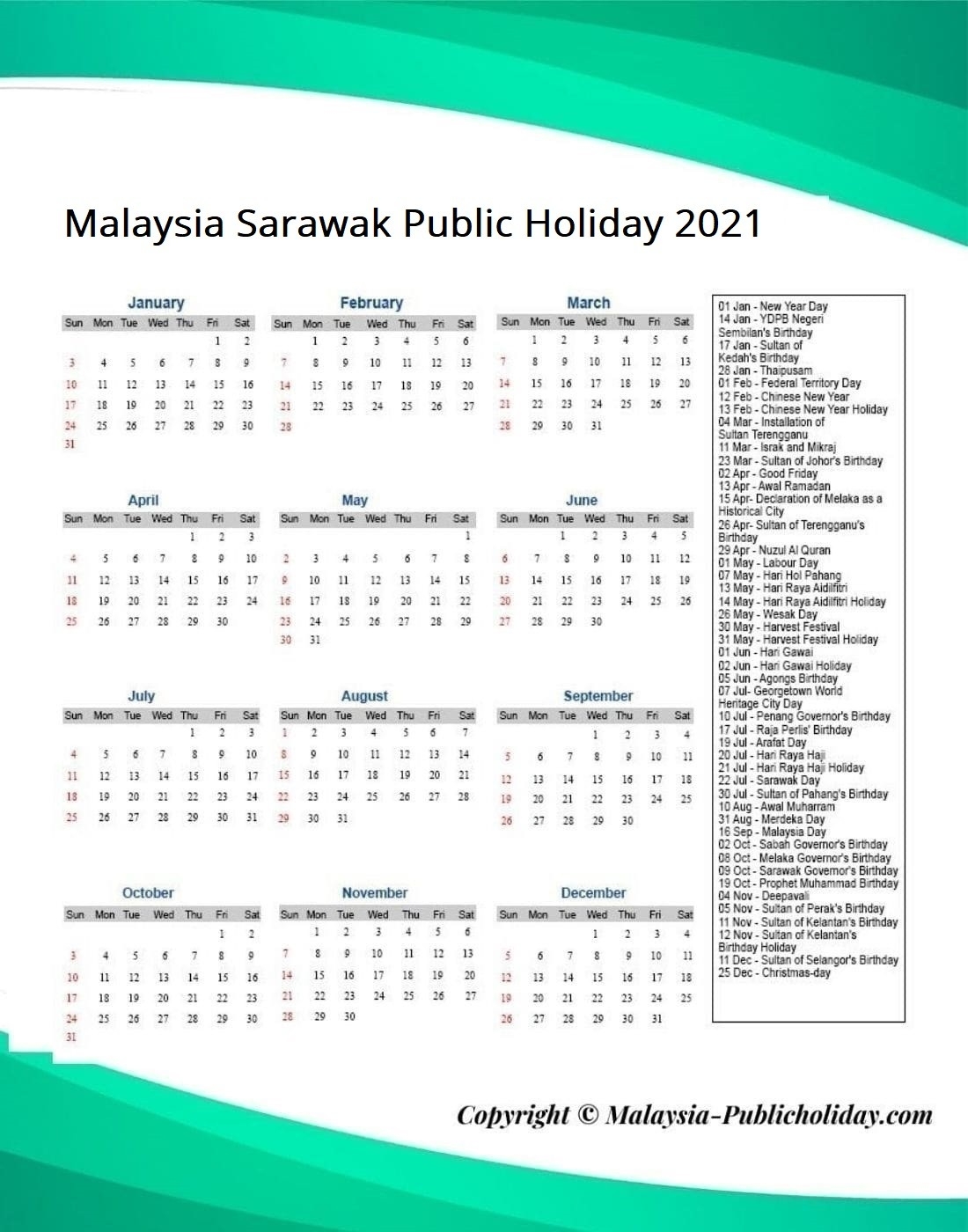 Sarawak Holiday Calendar 2021 [Public &amp; Federal]❤️-Sarawak Almanac 2021 Pdf