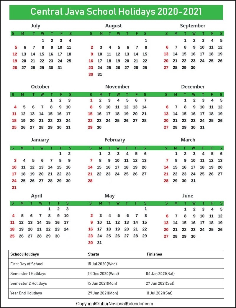 School Holidays Central Java 2020-2021 [Academic Calendar-2021 School Holiday Calender