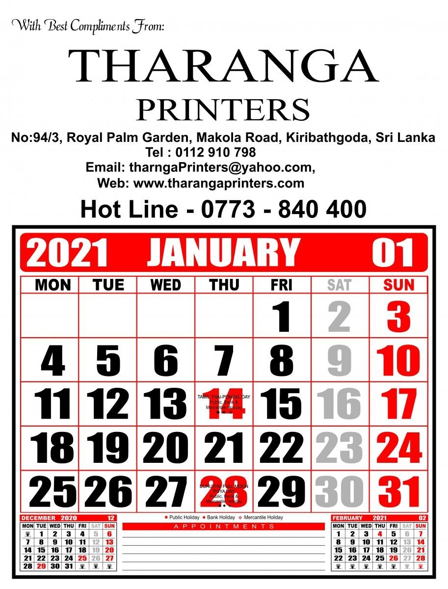 Tharanga Printers - Leading In Offset Printing In Sri Lanka-Mercantile Calender 2021 Sri Lanka