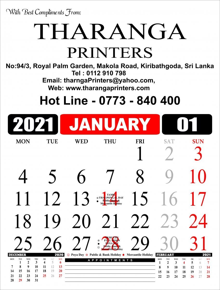 Tharanga Printers - Leading In Offset Printing In Sri Lanka-Merchantile Holidays 2021 Sri Lanka