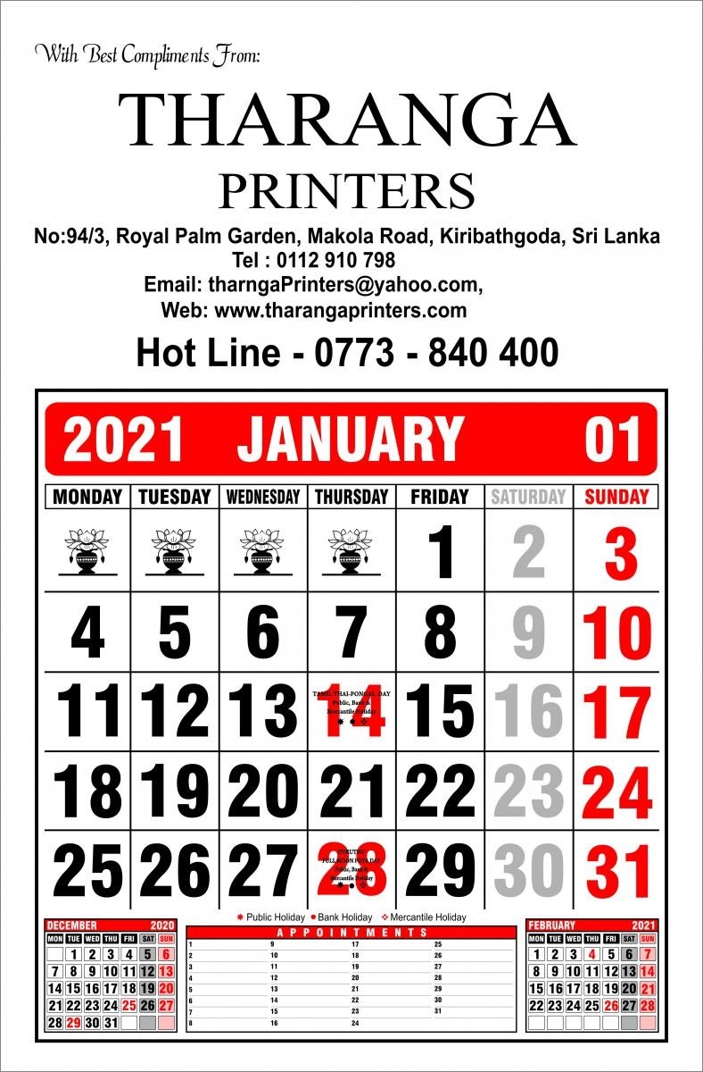 Merchantile Holidays 2021 Sri Lanka Calendar Template Printable