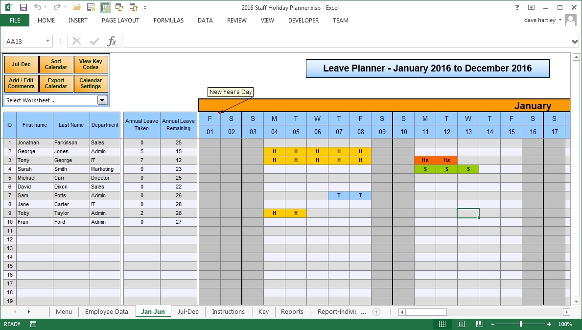 The Staff Leave Calendar A Simple Excel Planner To Manage-2021 Monthly Vacation Planner Excel