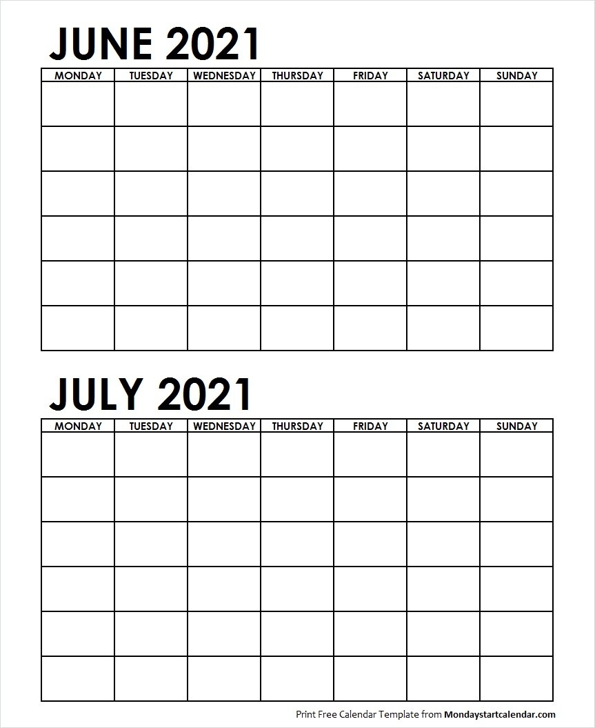 Two Month June July 2021 Calendar Blank Archives - Monday-June And July 2021 Calendar