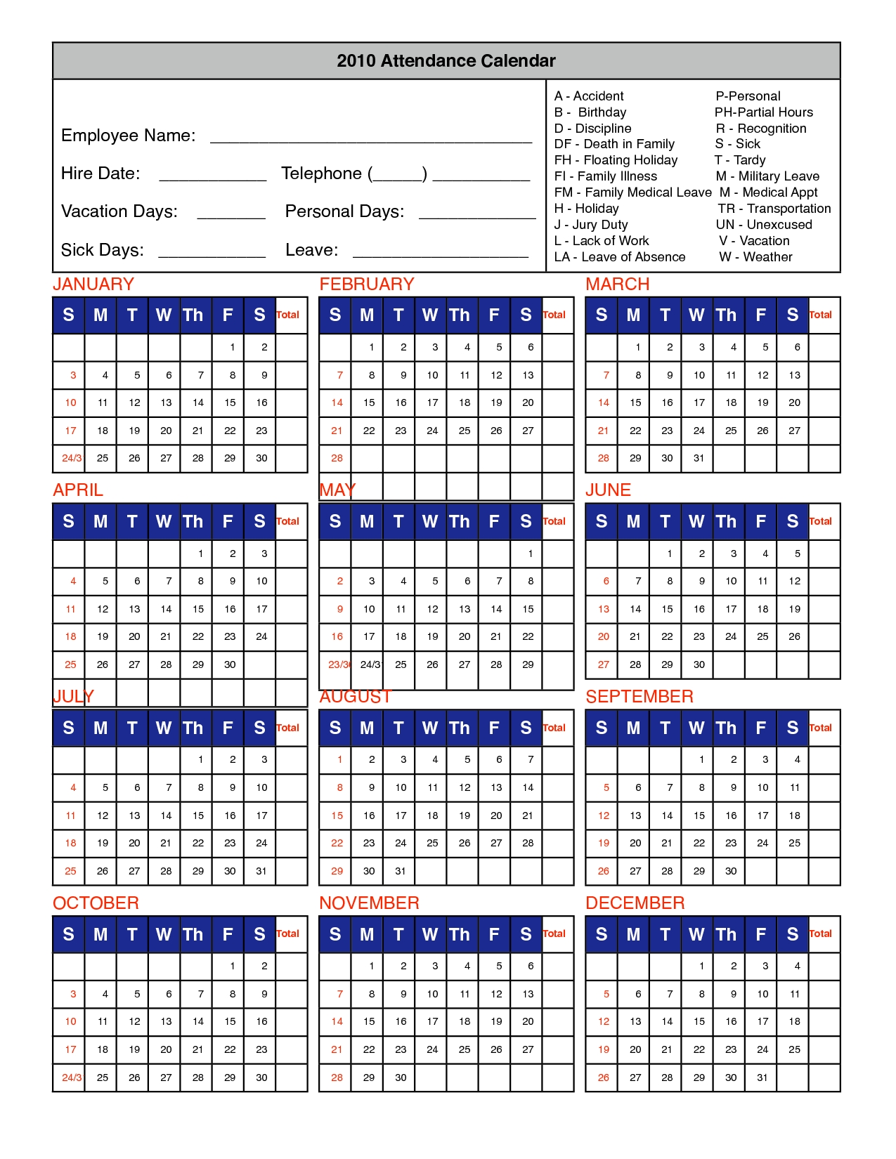 Printable 2023 Attendance Calendar Printable Blank World