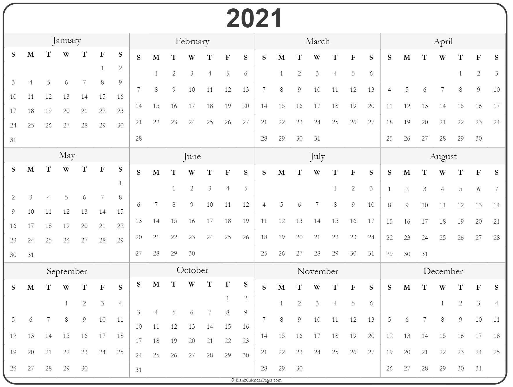 Universal Print Online Calendar 2021 Blank – Pleasant For-Fill In Blank Calendar 2021