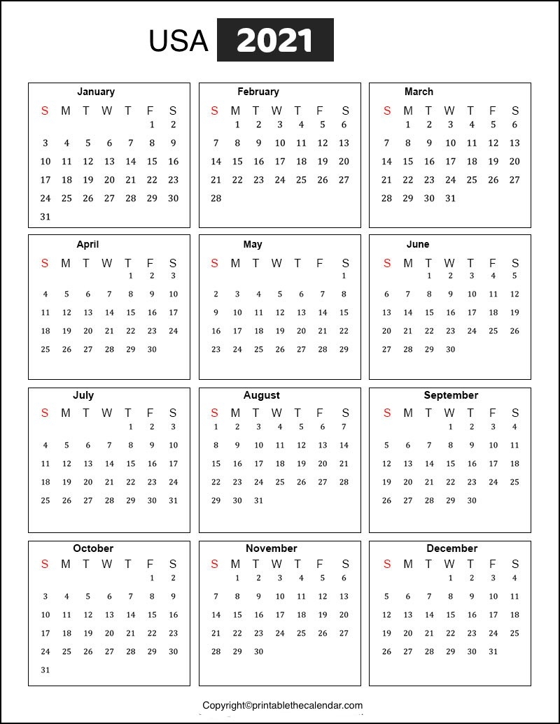 Usa Calendar 2021 With Holidays [Free Printable Template-Holiday Schedule Usa 2021