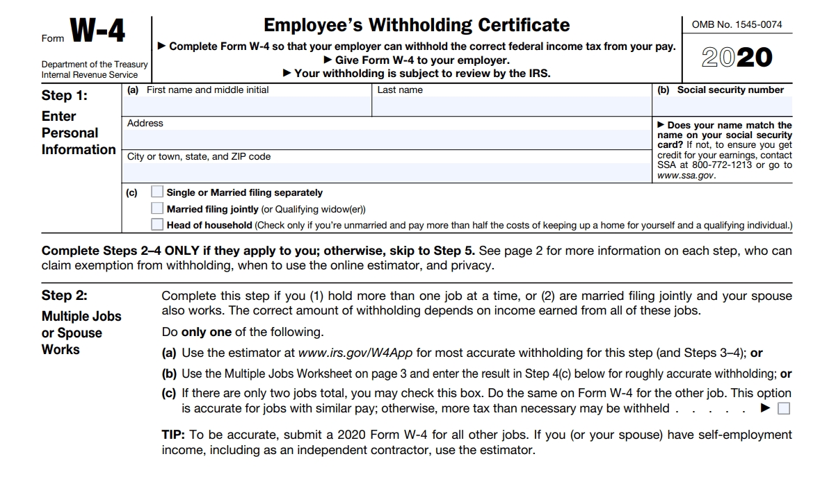 W4 Form 2020 - W-4 Forms-2021 Printable Irs Forms W-4