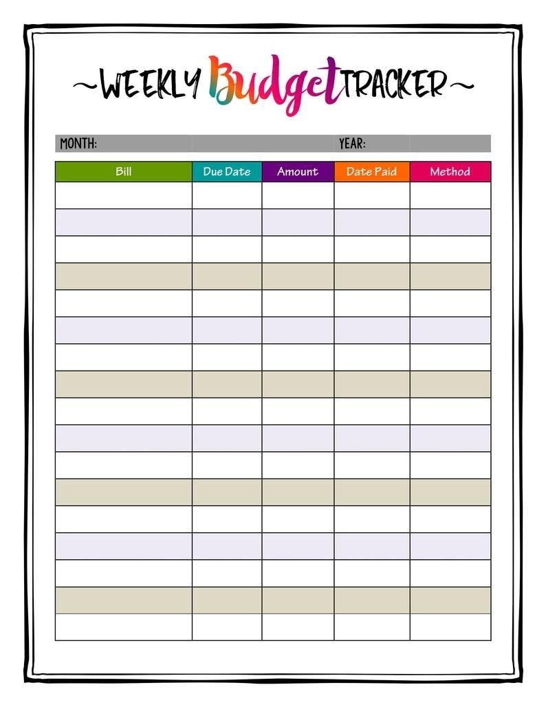 Weekly Budget Planner Printable Bill Payment Planner Insert-Bill Pay Calendar 2021