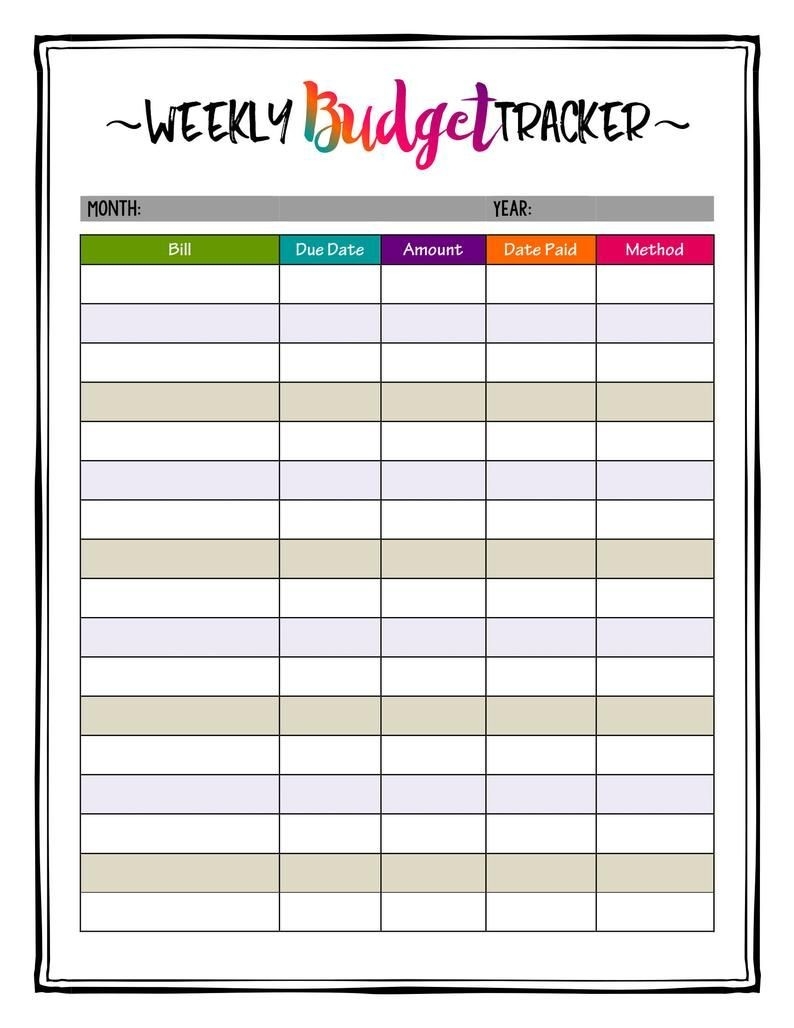 Weekly Budget Planner Printable Bill Payment Planner Insert-Bill Pay Monthly Calendar 2021