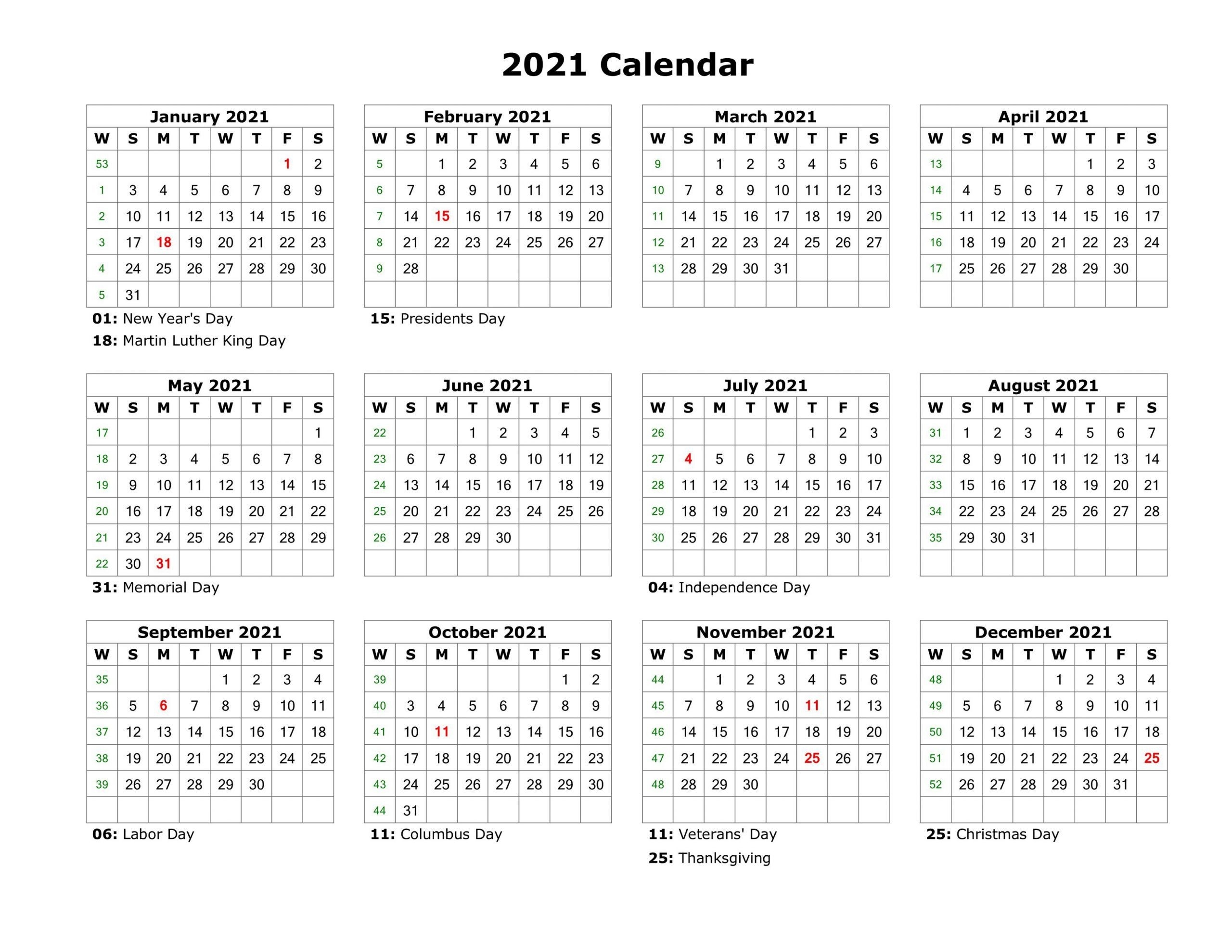 Year At A Glance Calendar 2021 Printable Free For Year At A-2-Page 2021 Yearly Calendar
