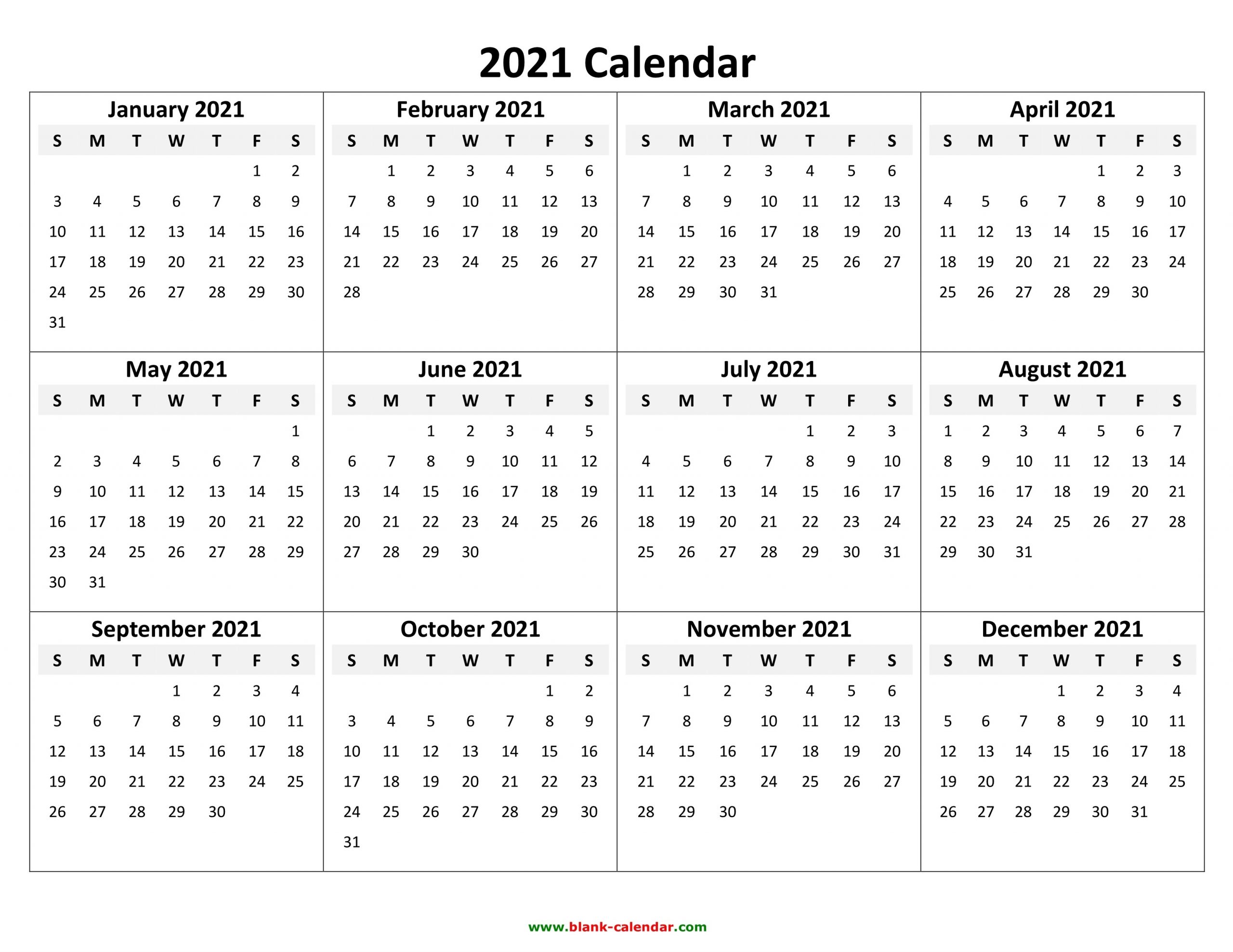 Yearly Calendar 2021 | Free Download And Print-2021 Annual Calendar Printable Free