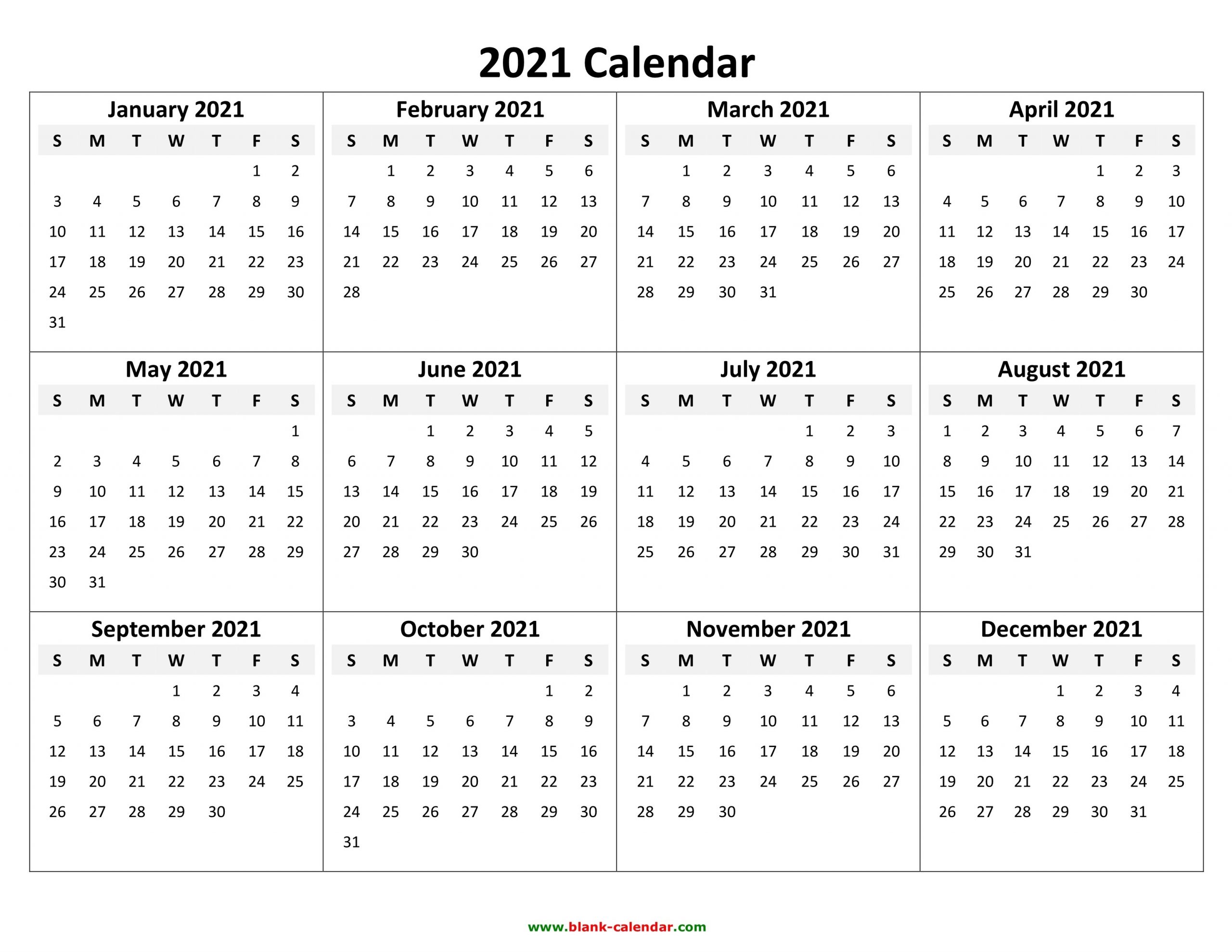 Yearly Calendar 2021 | Free Download And Print-2021 Editable Yearly Calendar