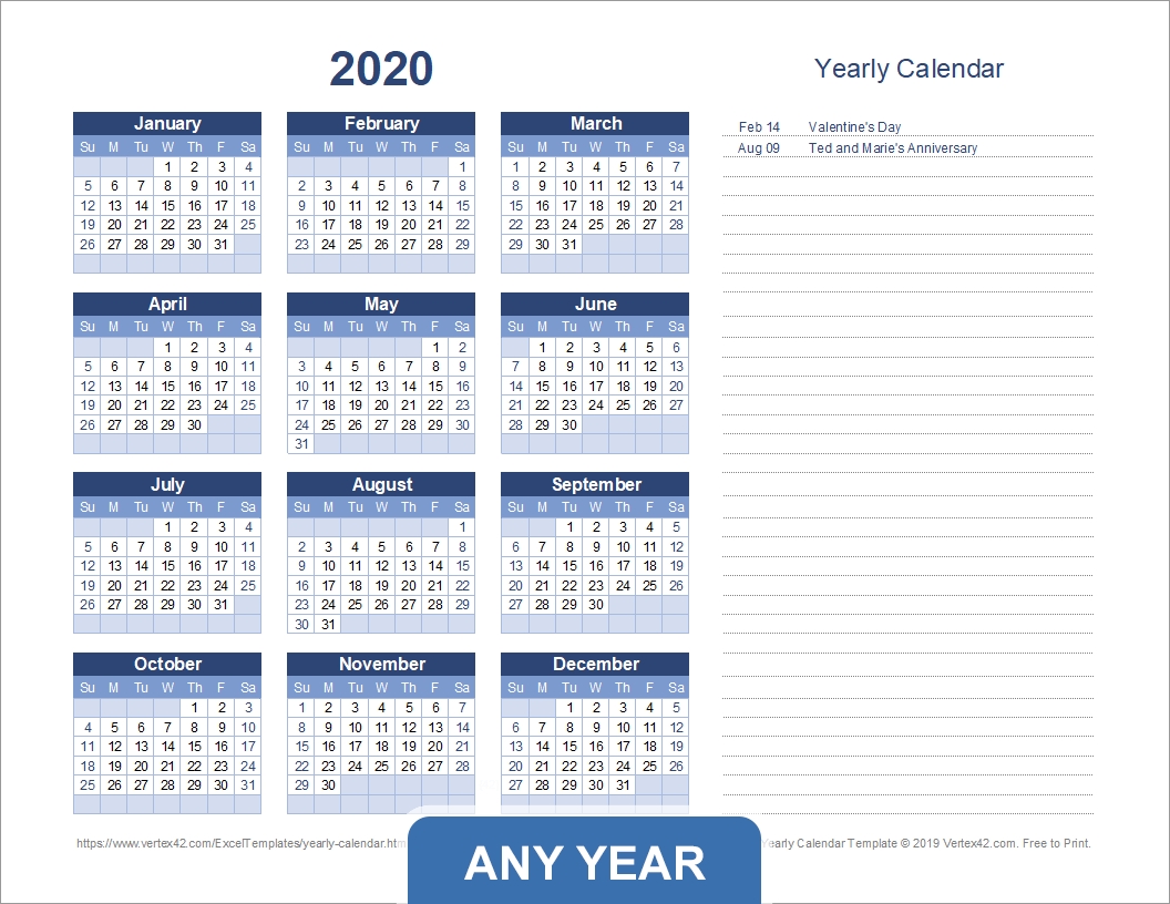 Yearly Calendar Template For 2021 And Beyond-2021 2 Column Calendar