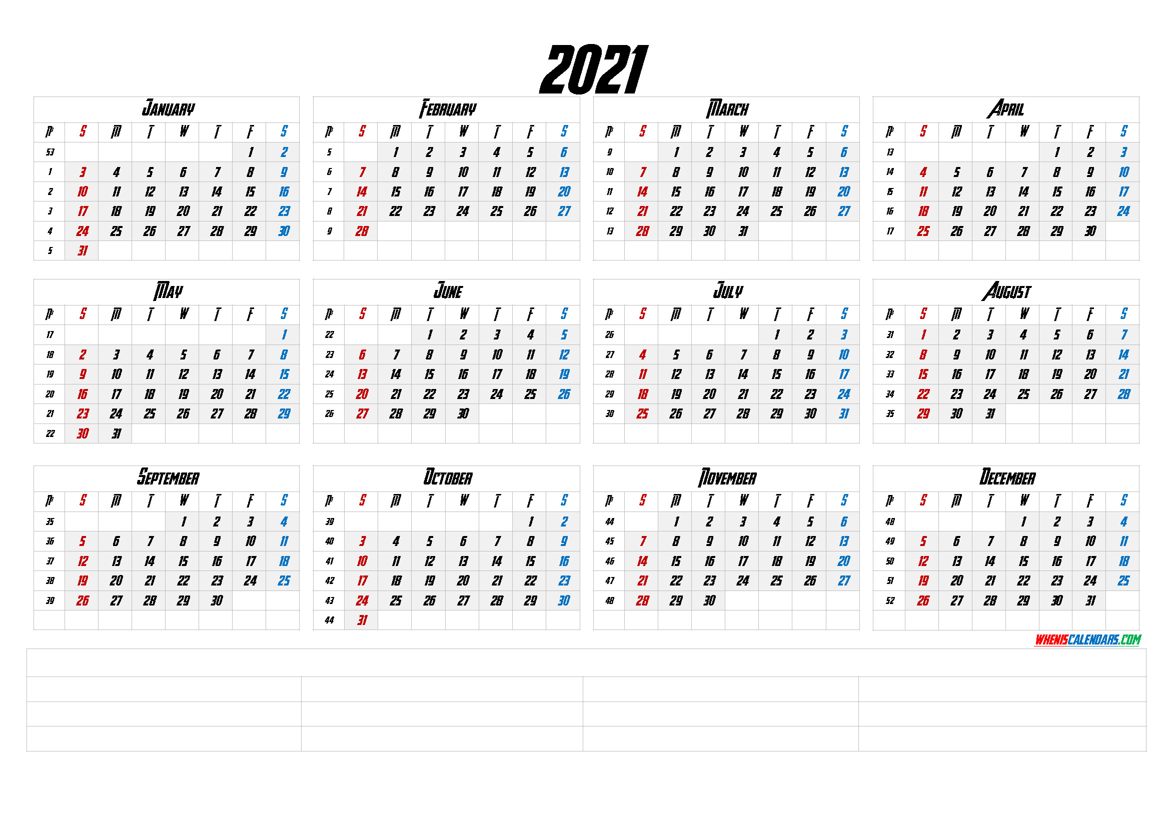 12 Month Calendar Printable 2021 (6 Templates)-12 Month Calendar 2021 Printable