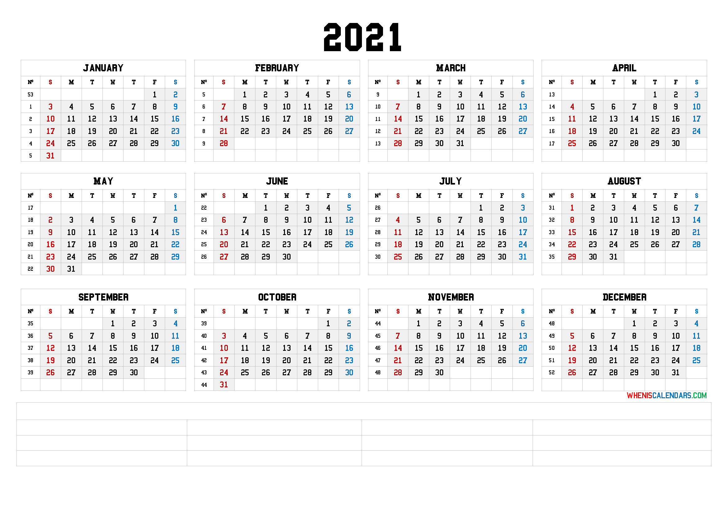 12 Month Calendar Printable 2021 (6 Templates)-2021 Monthly Calendar