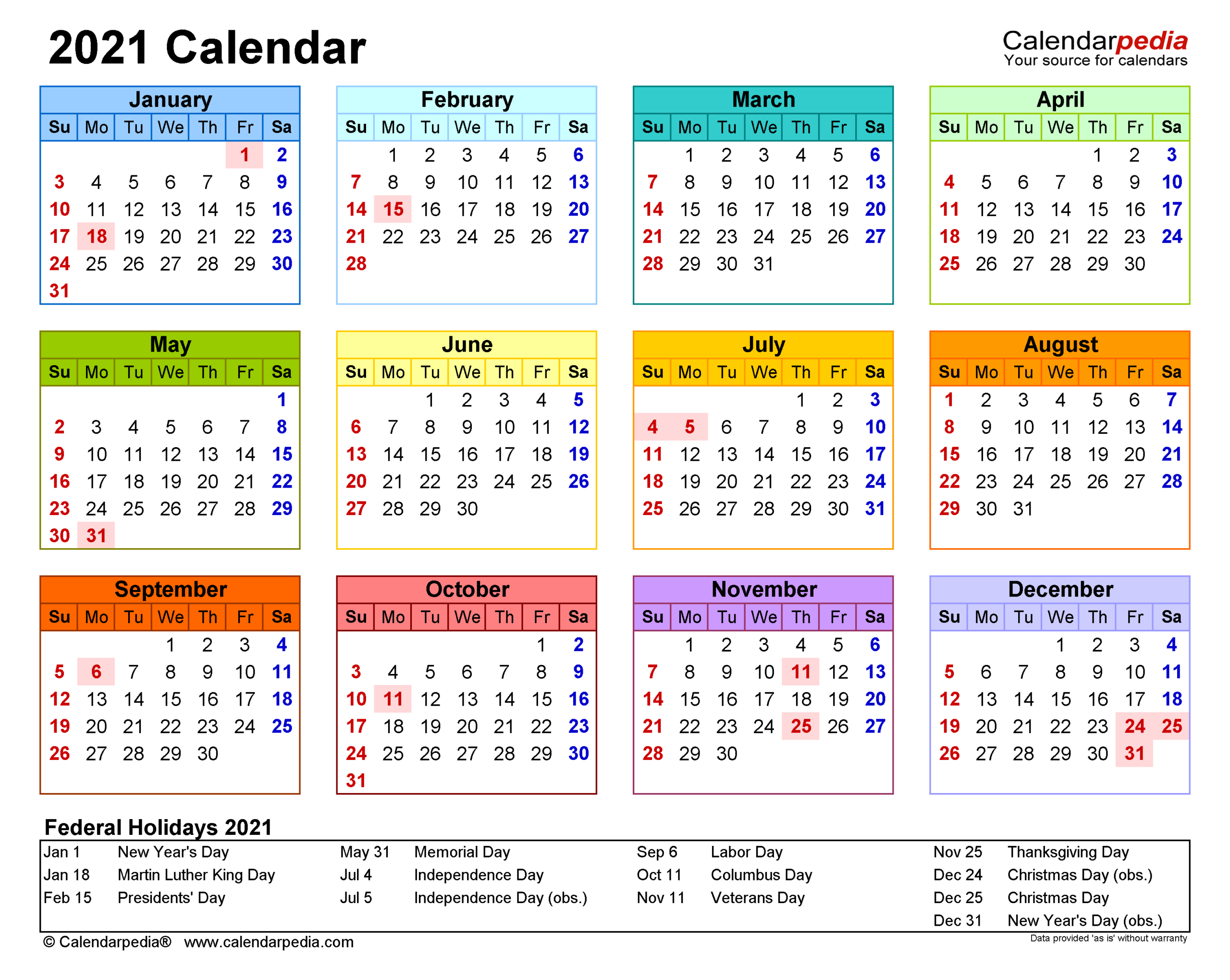 12 Month Excel Calendar 2021 | Calendar 2021-Free Printable Month Calendar 2021