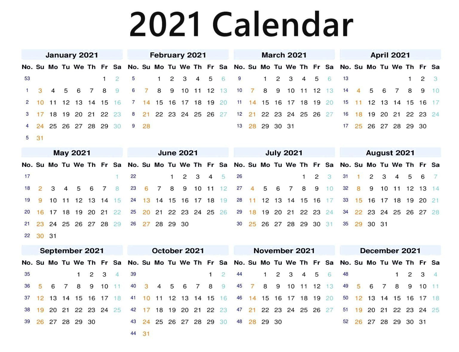 12 Months 2021 Blank Calendar | Free Printable Calendar-12 Month 2021 Calendar Template For Word