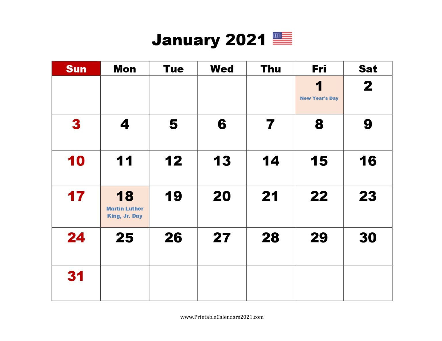20+ January 2021 Daily Calendar - Free Download Printable-January Through December 2021 Calendar