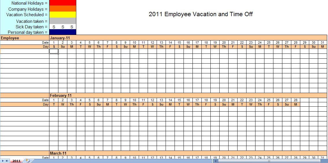 2011 Employee Vacation Calendar | Vacation Calendar Template 2011-2021 Vacation Roster Trinidad