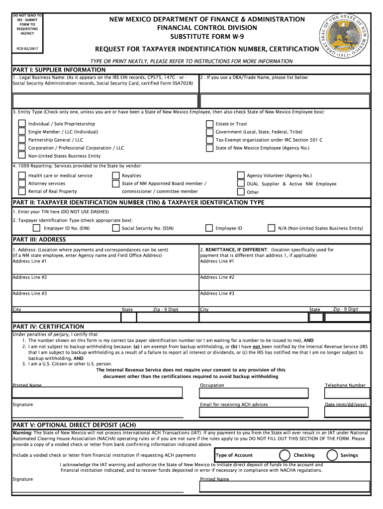 2017-2021 Form Nm Dfa Fcd Fill Online, Printable, Fillable-2021 W 9 Blank