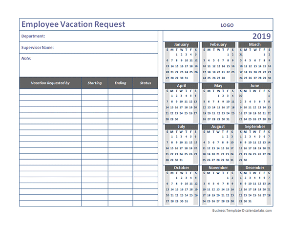 2019 Business Employee Vacation Request - Free Printable-2021 Employee Vacation Calendar