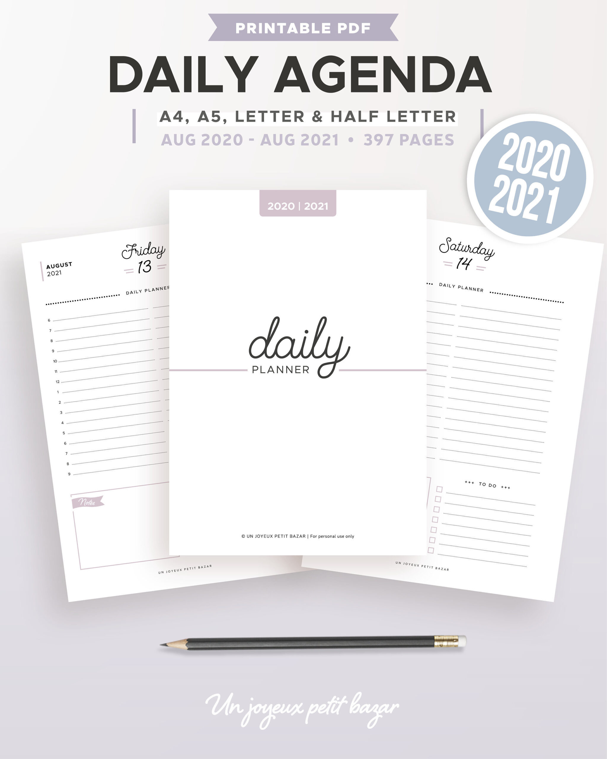 2020 2021 Daily Planner Printable Agenda Refill Pdf Diary-Hourly Daily Calendar 2021
