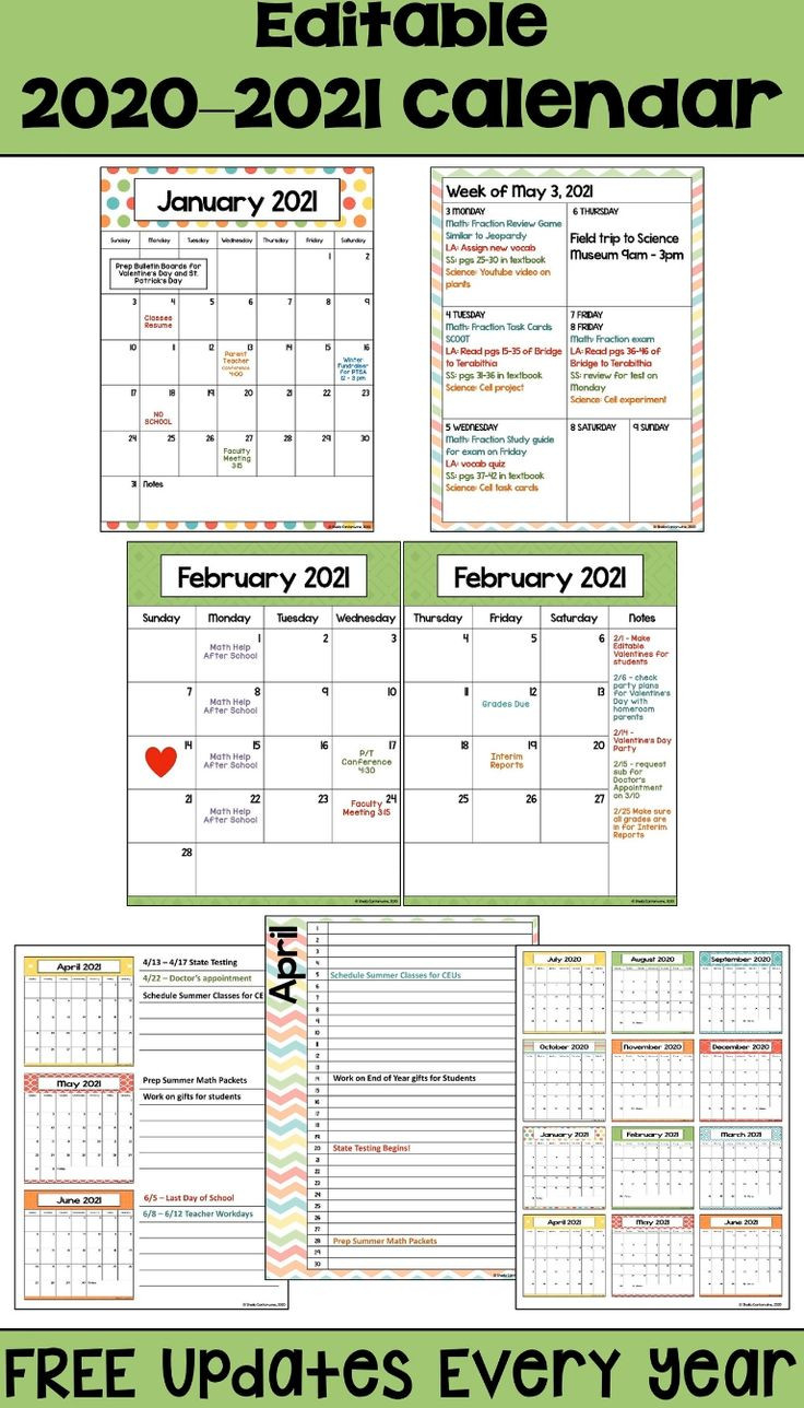 2020-2021 Editable Calendar With Free Updates In Pastel-Free 2-Page Monthly Calendar 2021