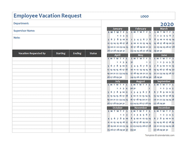 2020 Business Employee Vacation Request - Free Printable-2021 Vacation Planner