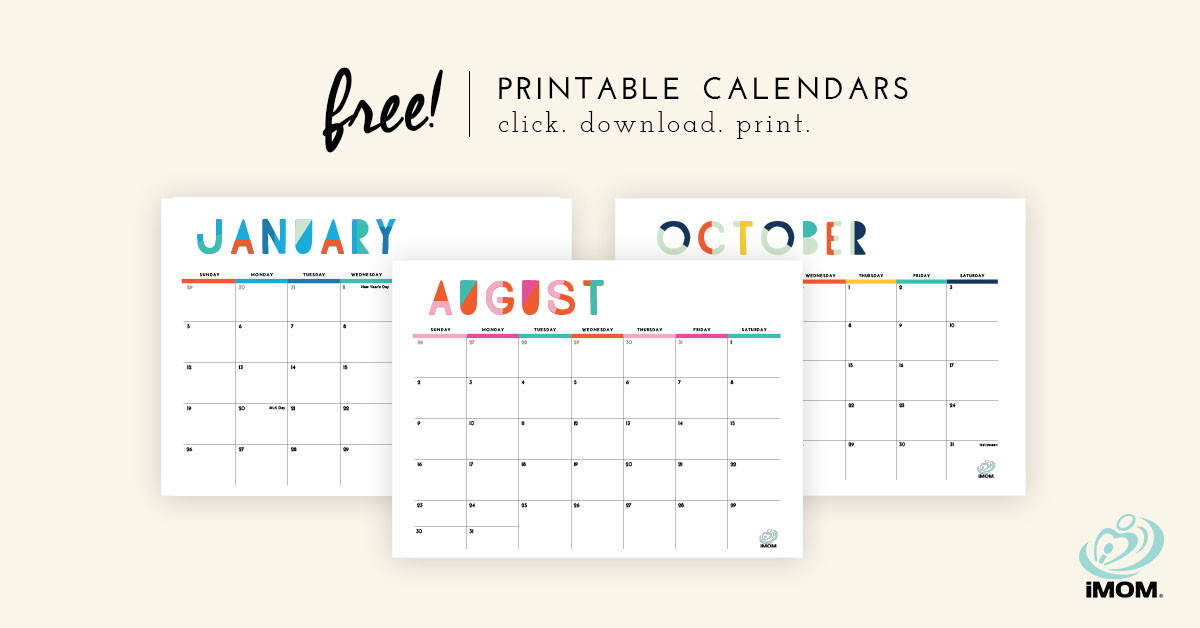 2020 Colorful Printable Calendar For Moms - Imom-August 2021 Free Printable Baby Due Date Calendar