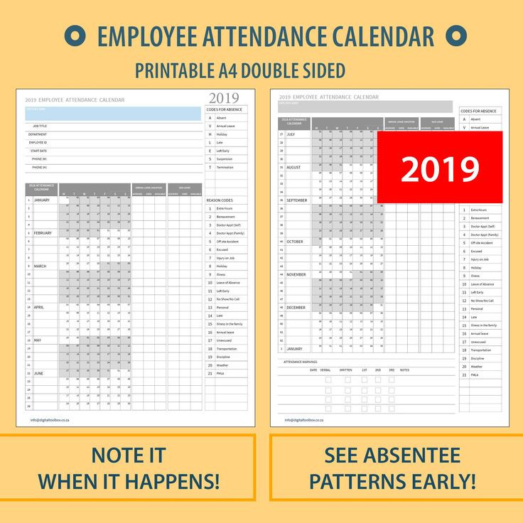 2021 A4 Printable Employee Attendance Absentee | Etsy-2021 Employee Attendance Calendar Template