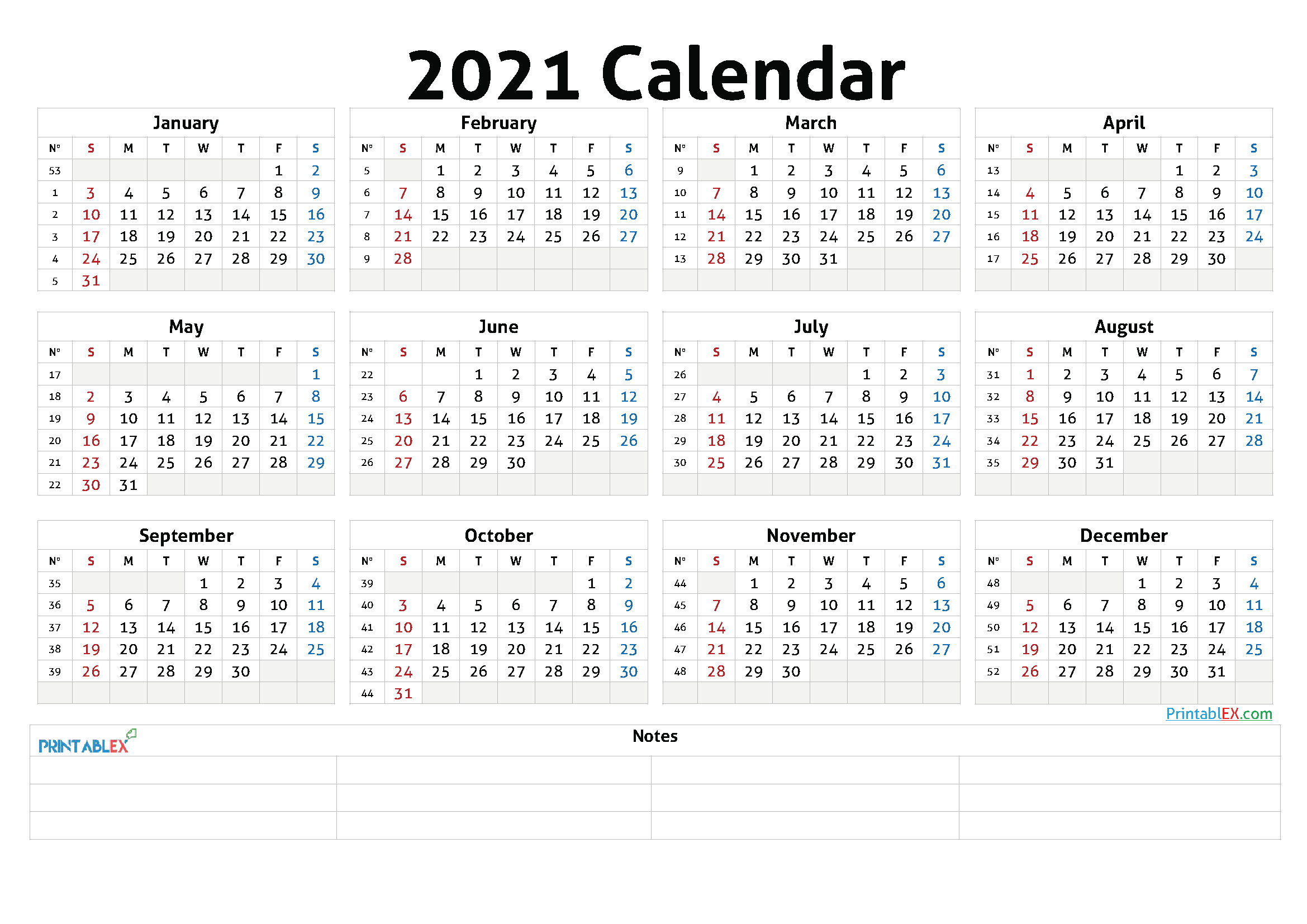 2021 Annual Calendar Printable - 21Ytw47-2021 Yearly Calendar Printable Free With Notes