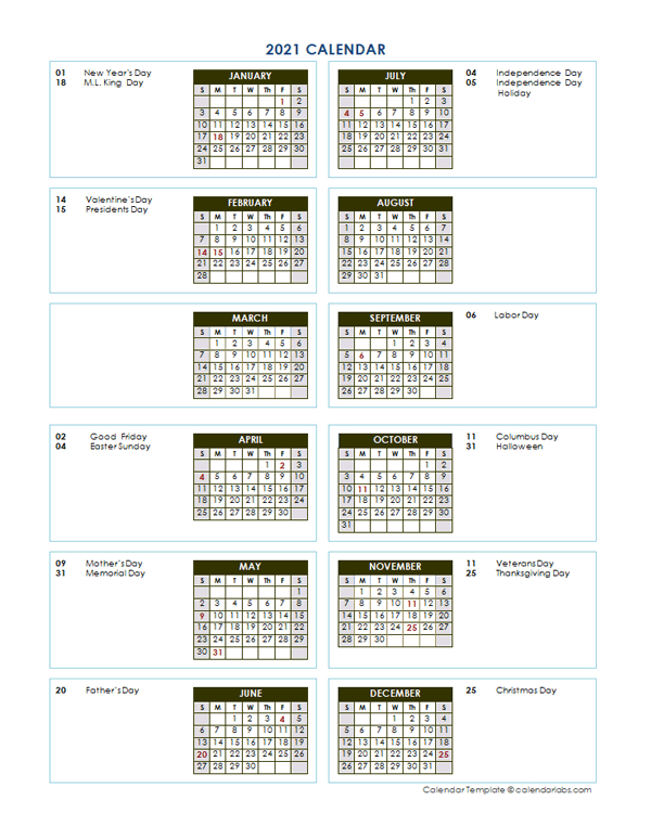 2021 Annual Calendar Vertical Template - Free Printable-2021- 2021 School Calendar Editable Template