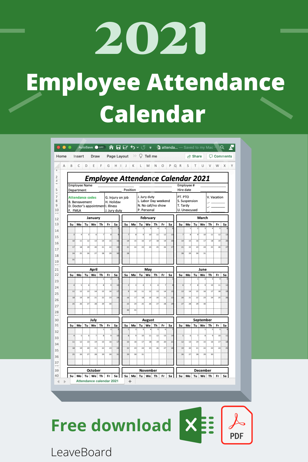 2021 Attendance Tracker | Example Calendar Printable-2021 Employee Attendance Calendar Template