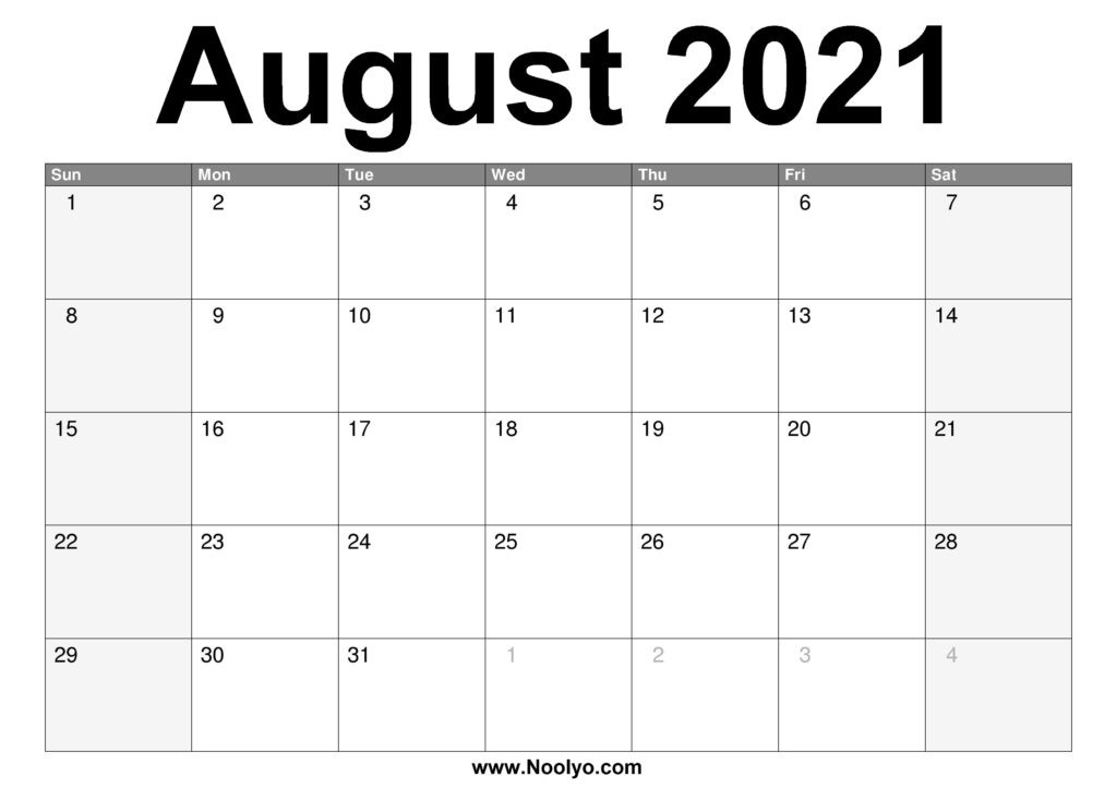 2021 August Calendar Printable - Download Free - Noolyo-August 2021 Calendar Print