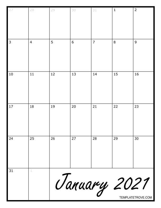 2021 Blank Monthly Calendar-Free 81/2 X 11 Printable Blank Calendar November 2021