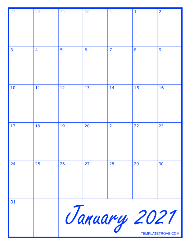 2021 Blank Monthly Calendar-Free Printable 2021 8 X 10 Monthly Calendars