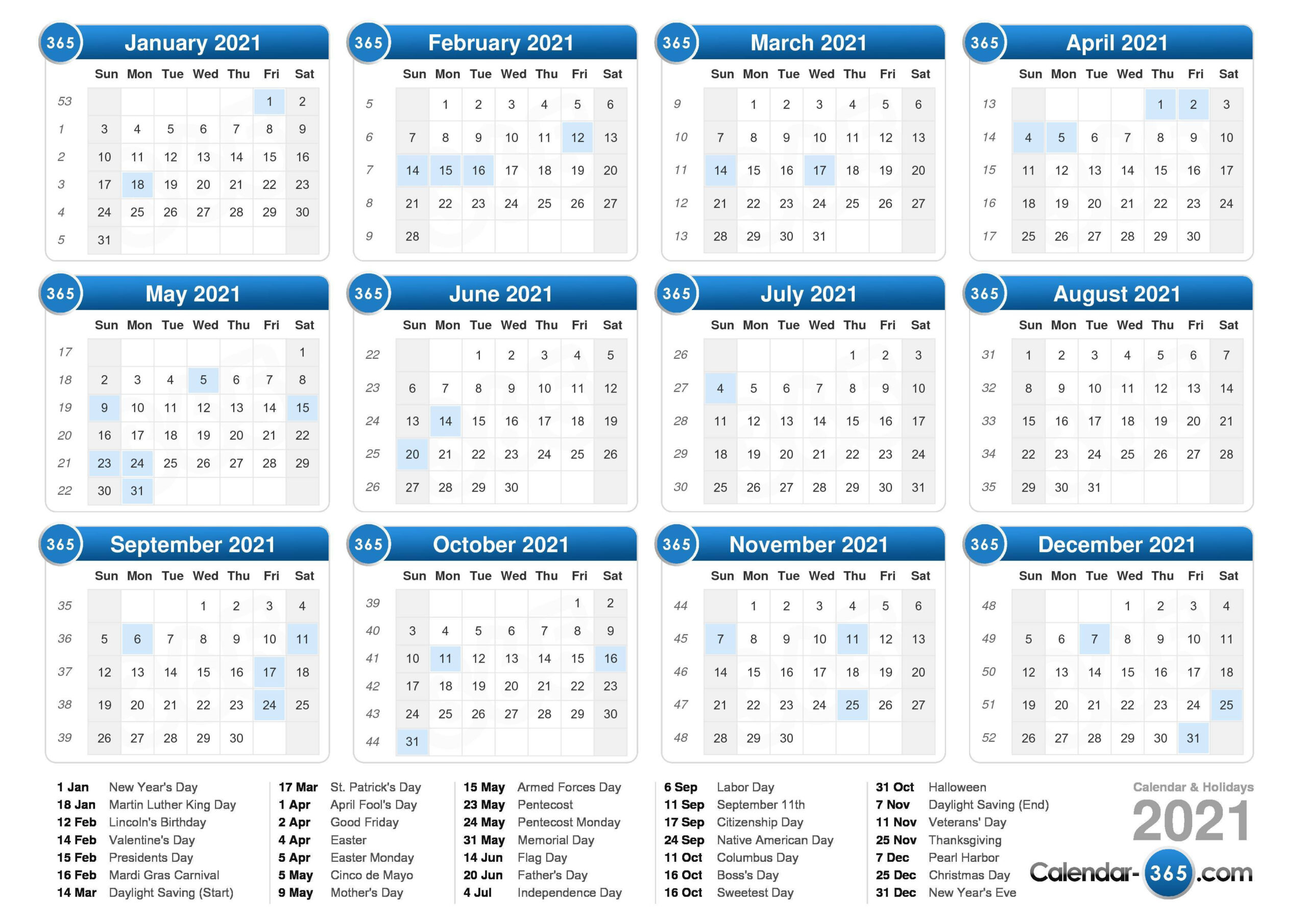 2021 Calendar-Absentee Calendar 2021
