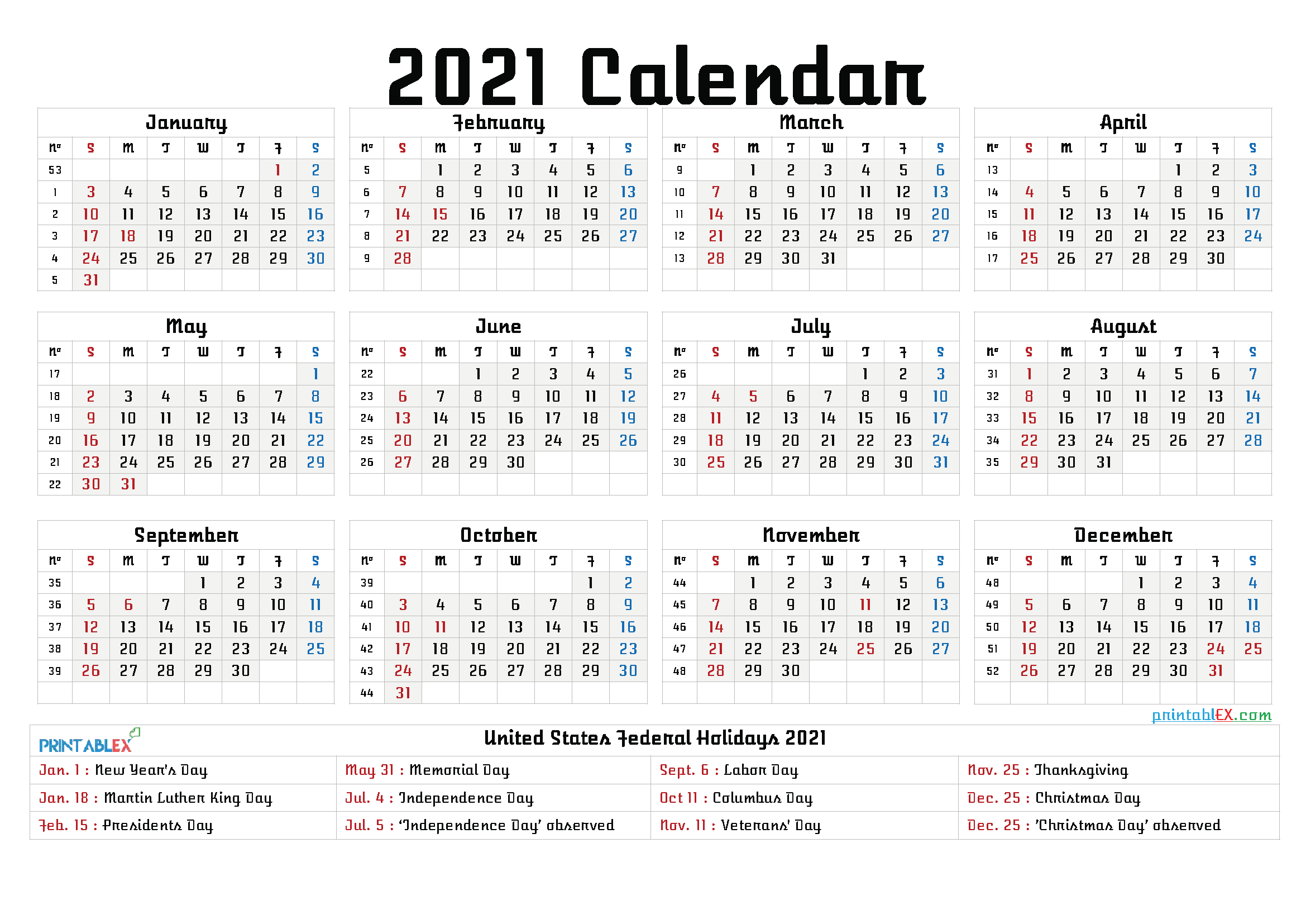 2021 Calendar Printable Free Pdf - 2021 Calendar Printable-Absentee Calendar 2021