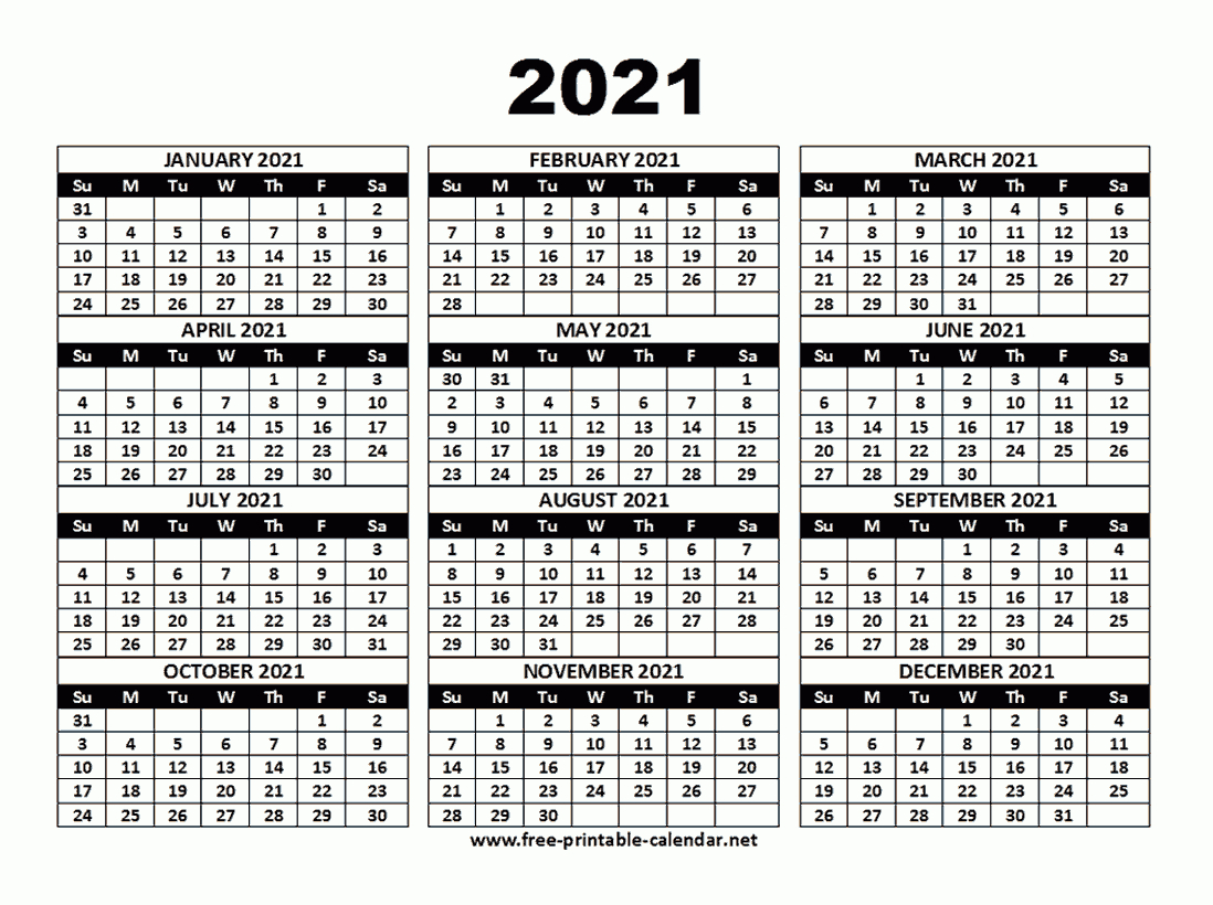 2021 Calendar Template - Download Printable Templates.-Print Free Calendars Without Downloading 2021