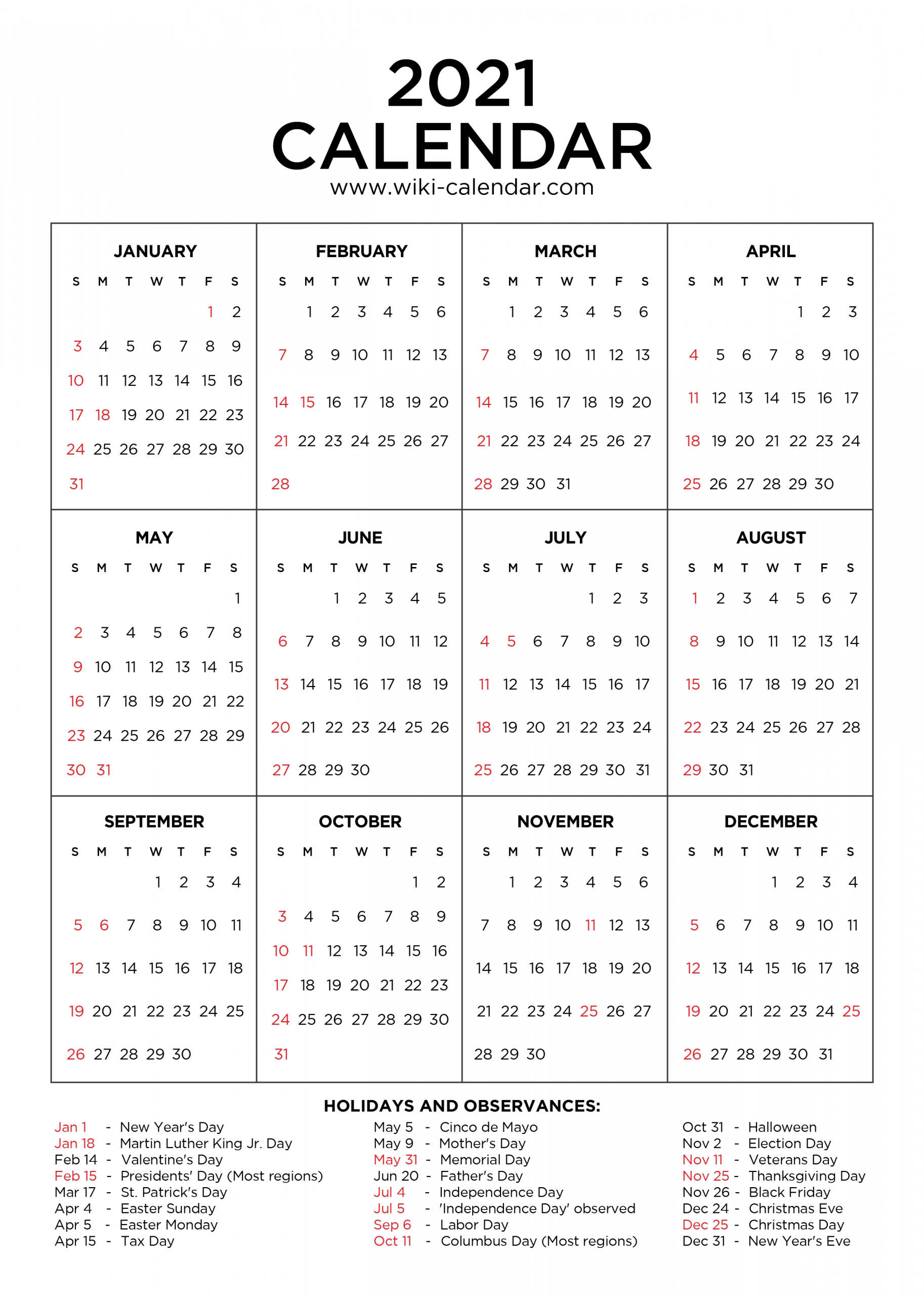 2021 Calendar With Holidays Printable | Calendar Template-Free Year Calendar 2021 Printable Pdf