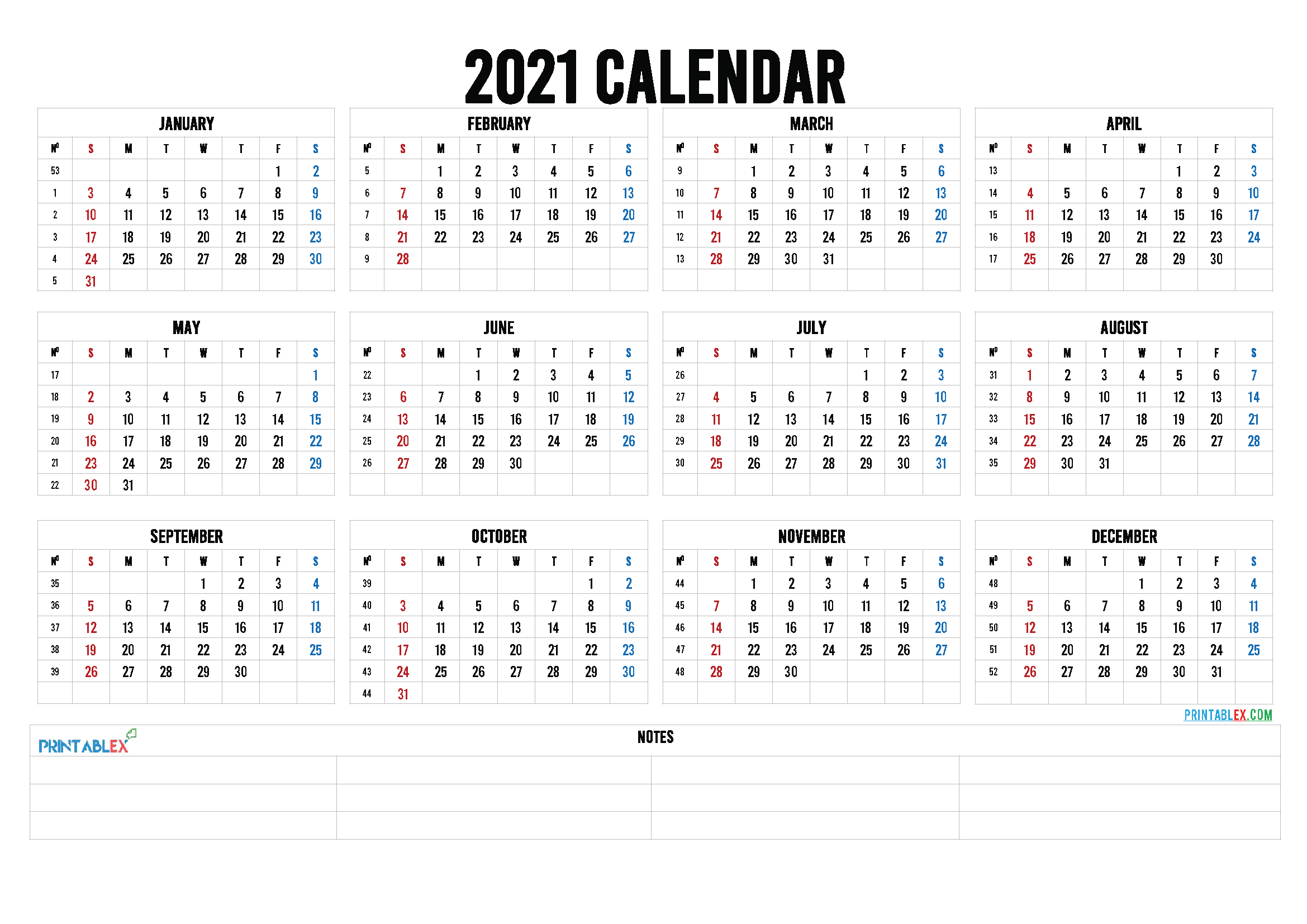 2021 Calendar With Week Number Printable Free : Free-Excel Calendar 2021 With Week Numbers