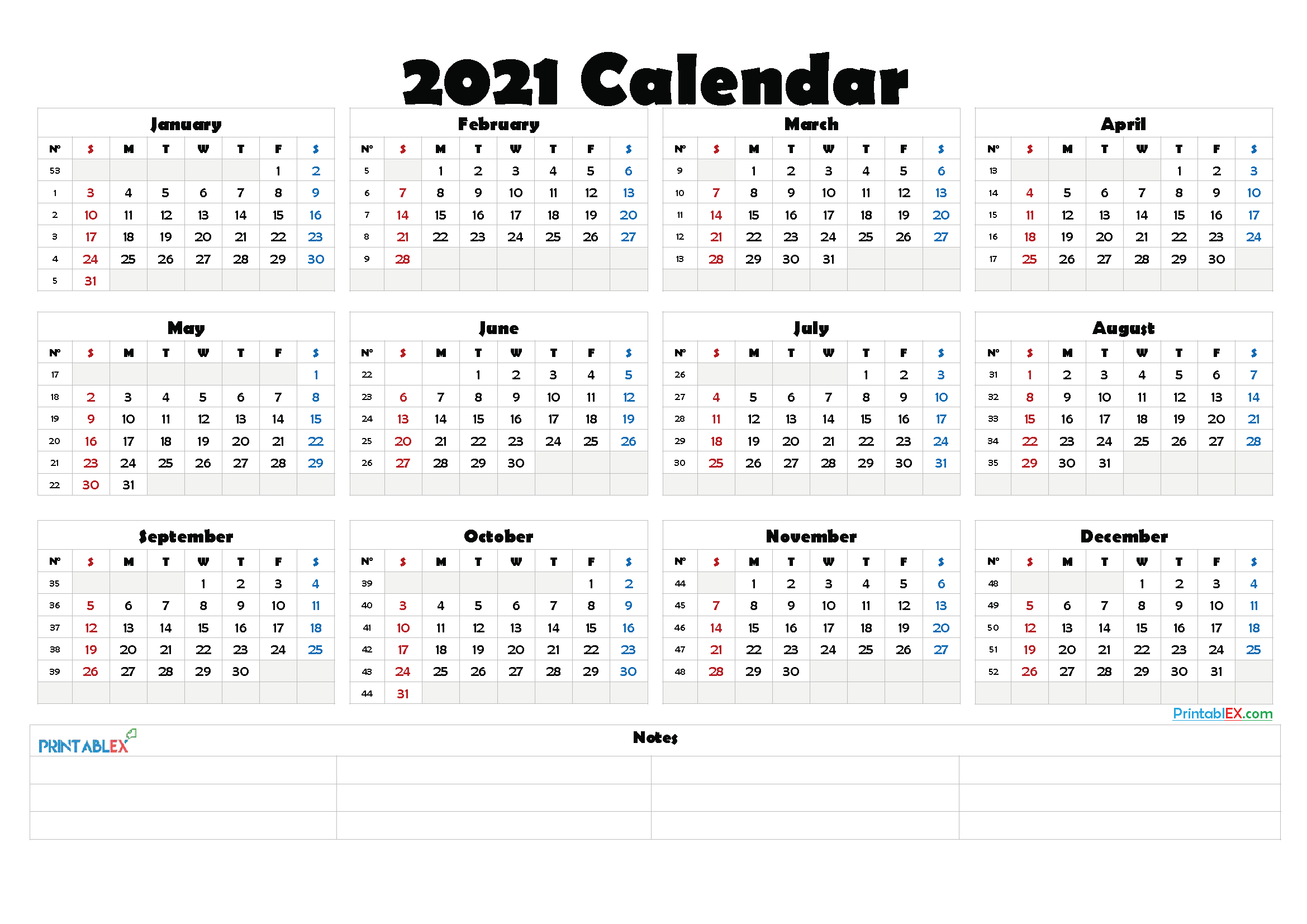 2021 Calendar With Week Number Printable Free - Week-2021 Yearly Calendar Template Printable Free