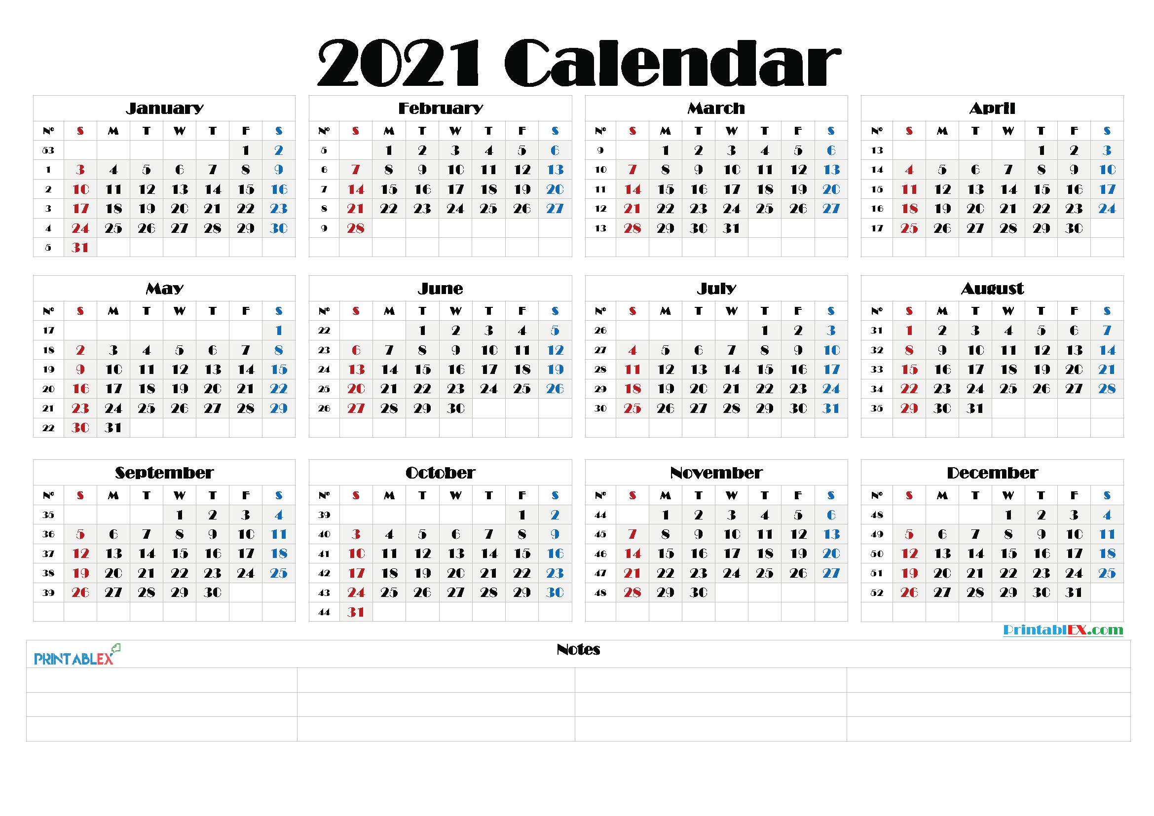 2021 Calendar With Week Number Printable Free : Weekly-Excel Calendar 2021 With Week Numbers